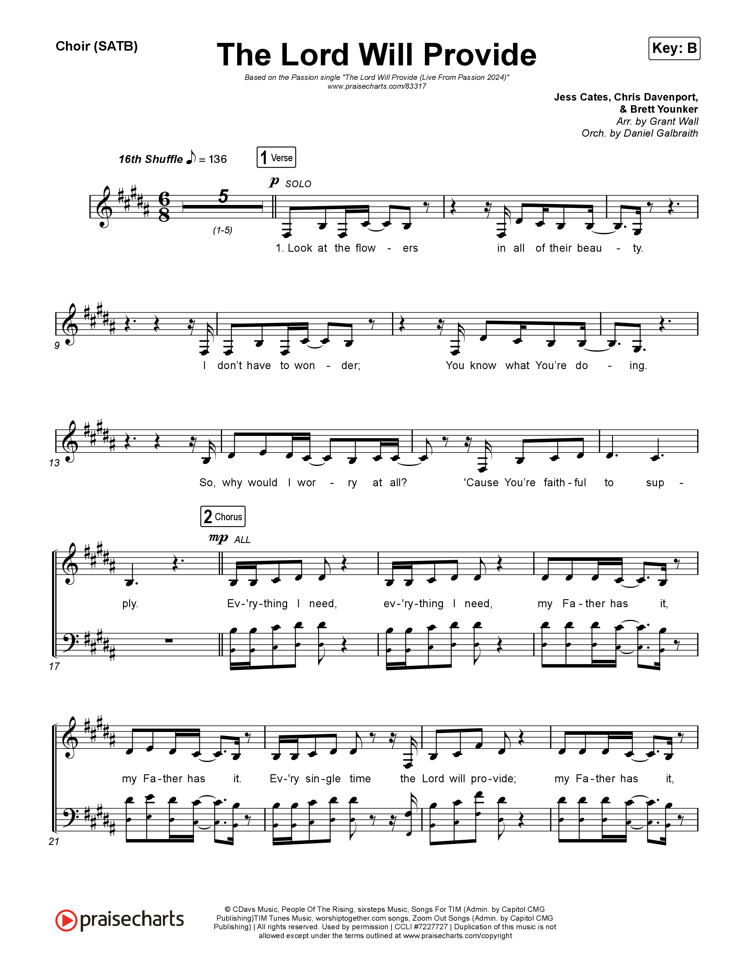 The Lord Will Provide (Live From Passion 2024) Choir Sheet (SATB) (Passion / Landon Wolfe)