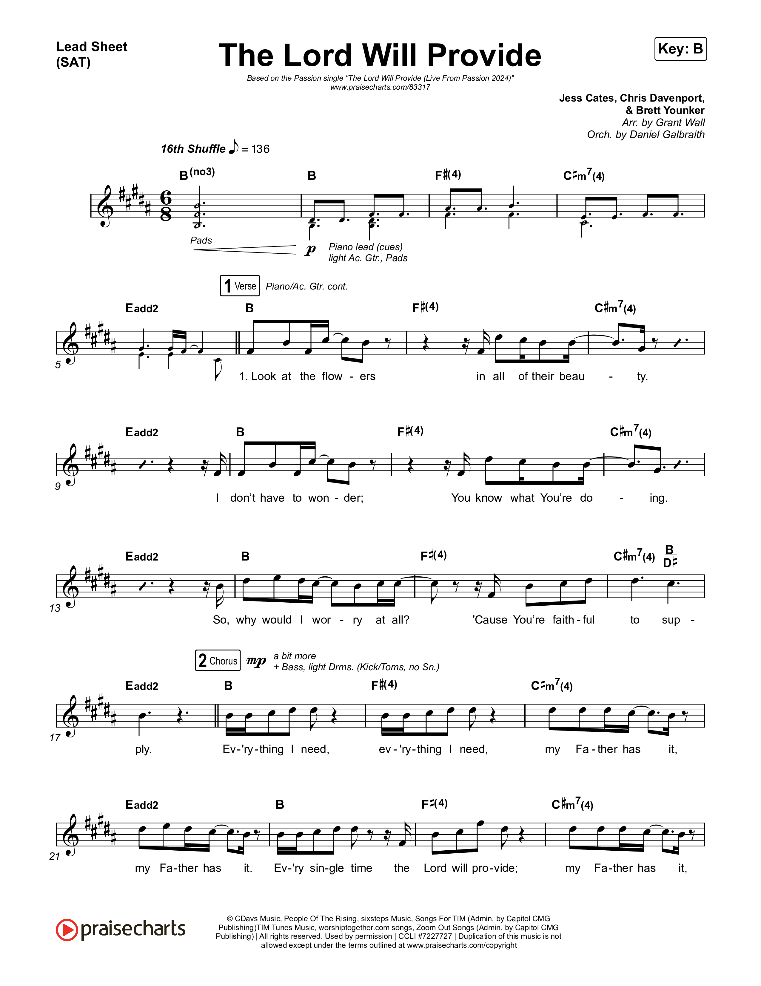 The Lord Will Provide Lead Sheet (SAT) (Passion / Landon Wolfe)