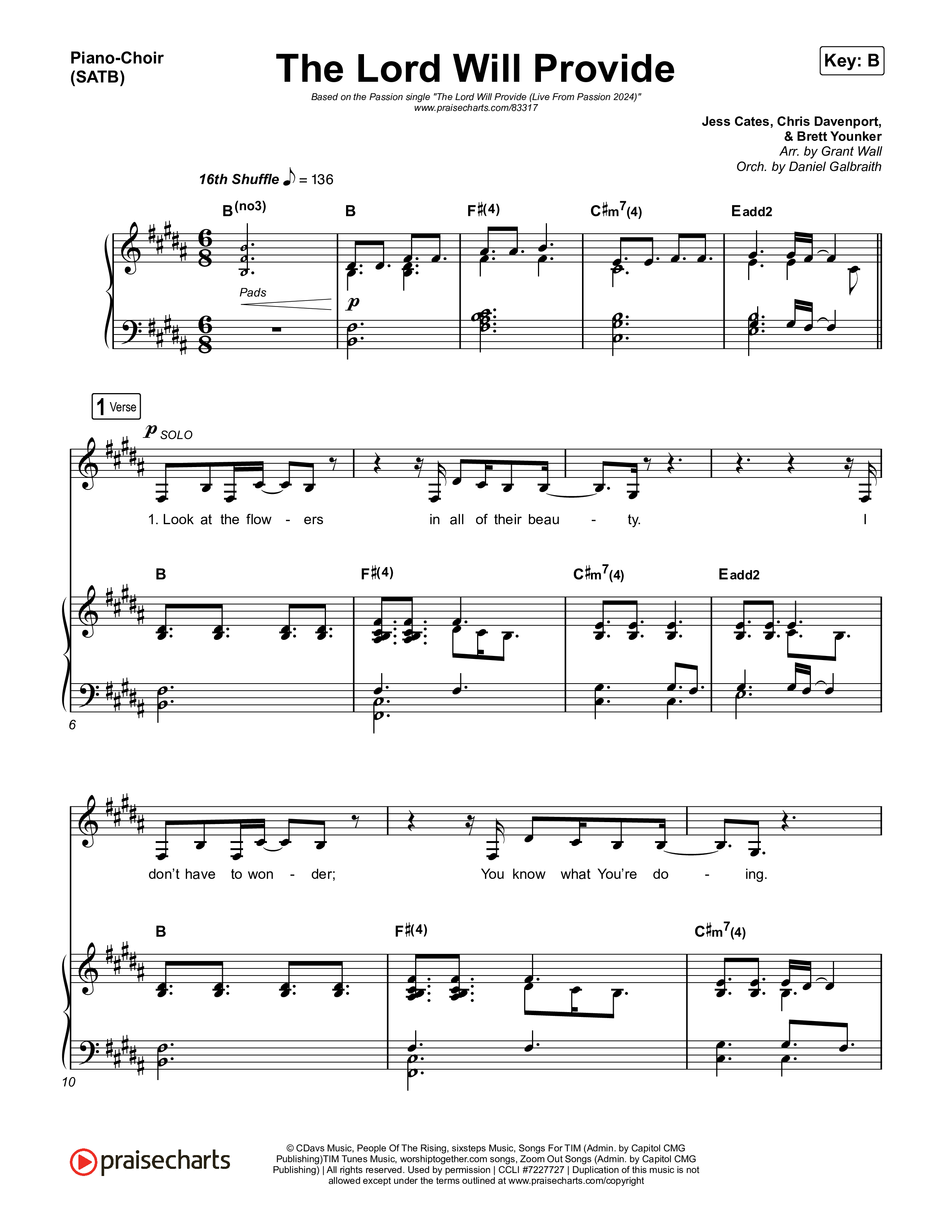 The Lord Will Provide Piano/Vocal (SATB) (Passion / Landon Wolfe)