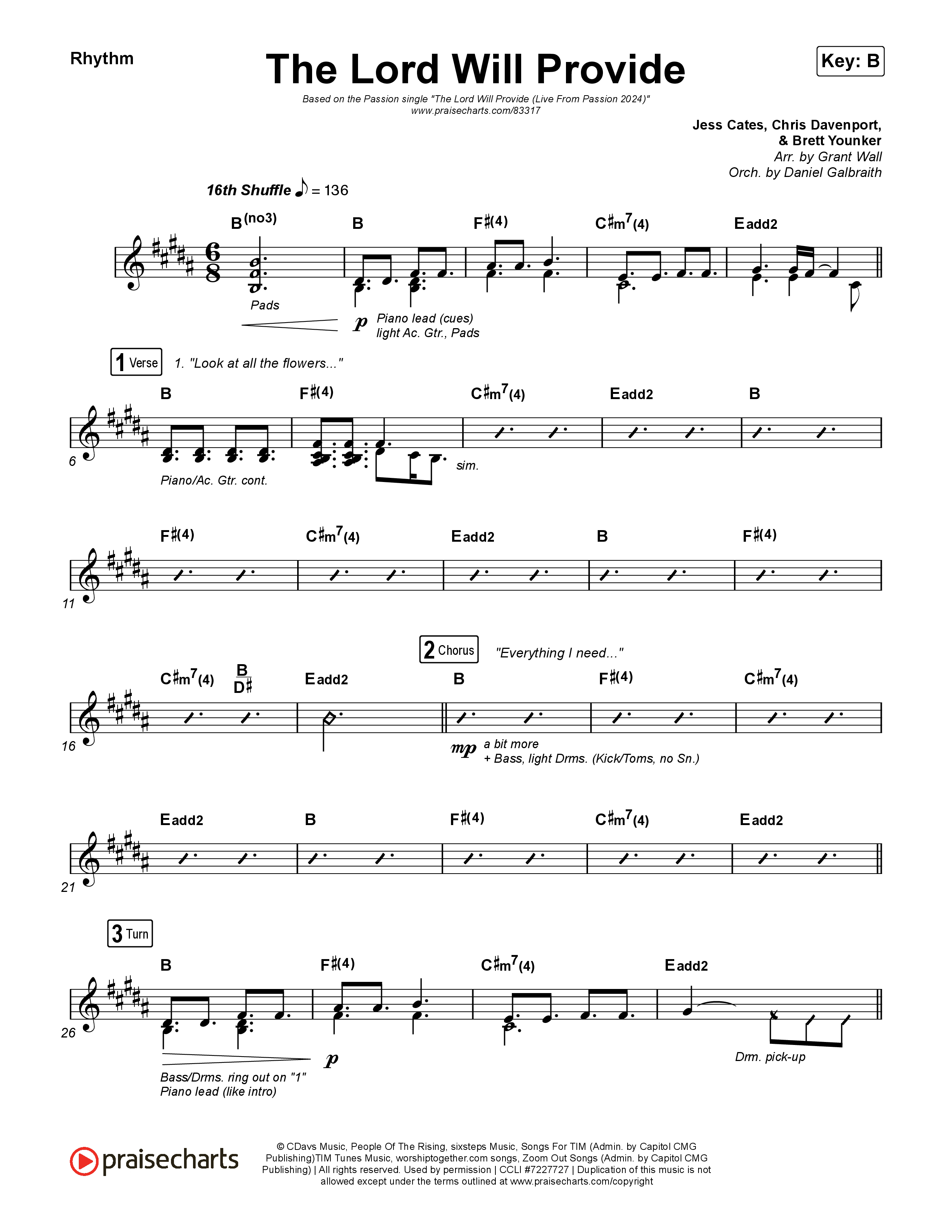 The Lord Will Provide (Live From Passion 2024) Rhythm Chart (Passion / Landon Wolfe)