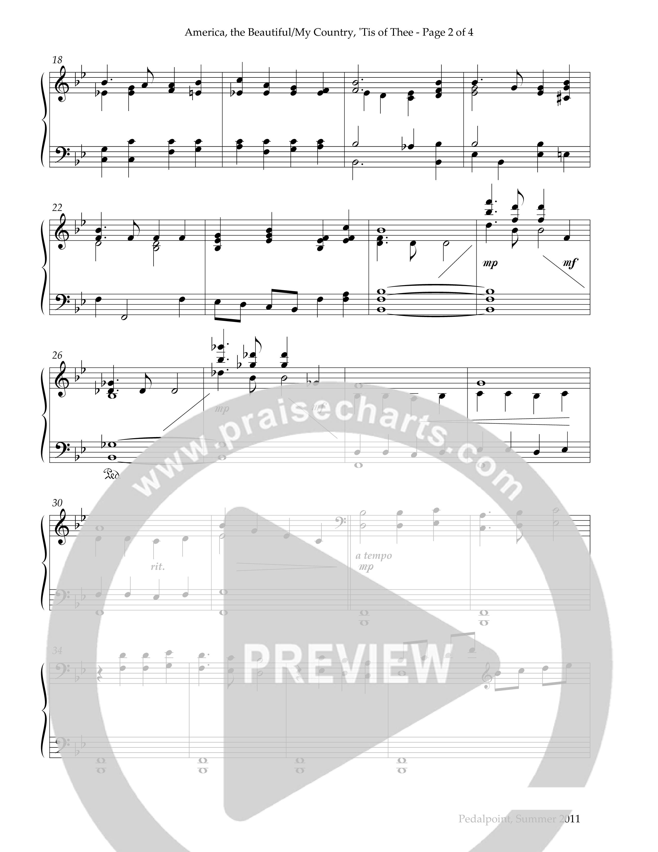 America The Beautiful (with My Country Tis Of Thee) (Instrumental) Piano Sheet (Lifeway Worship / Arr. Cindy Berry)
