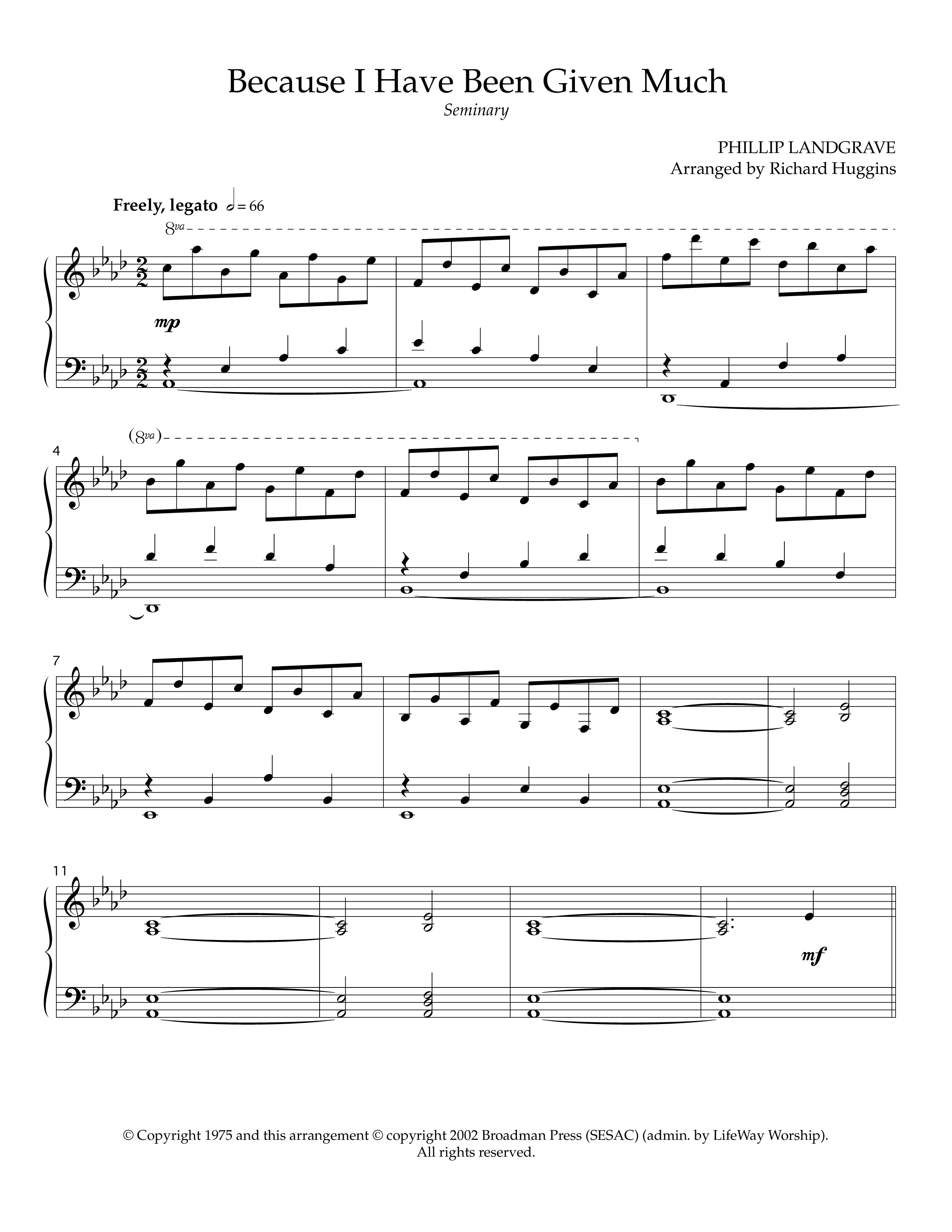 Because I Have Been Given Much (Instrumental) Piano Sheet (Lifeway Worship / Arr. Richard Huggins)