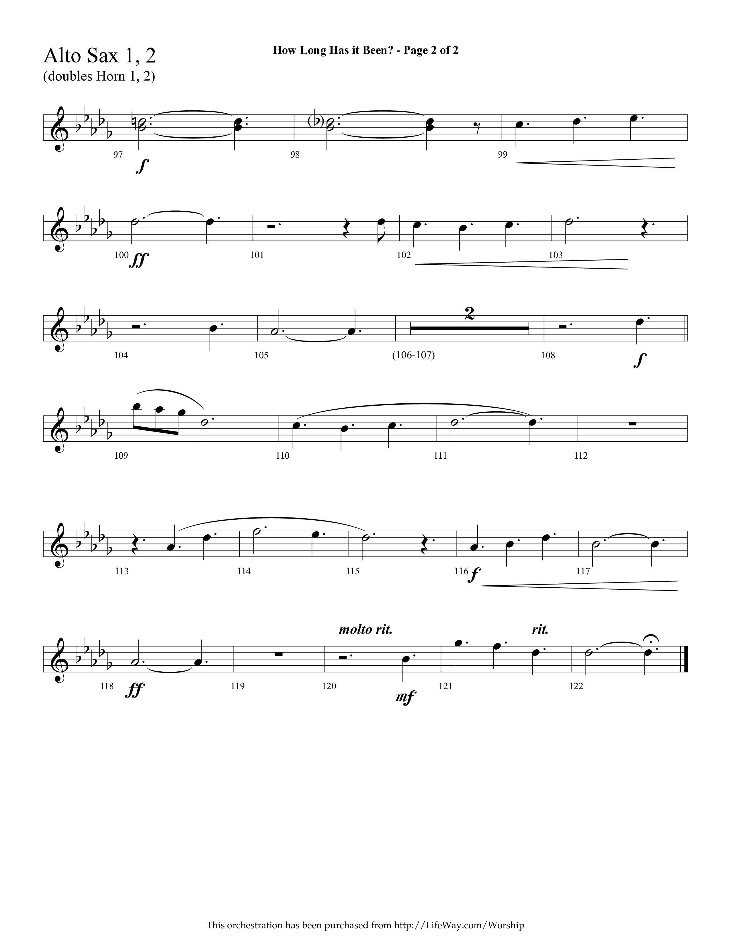 How Long Has It Been (with Pray On) (Choral Anthem SATB) Alto Sax 1/2 (Lifeway Choral / Arr. Cliff Duren)