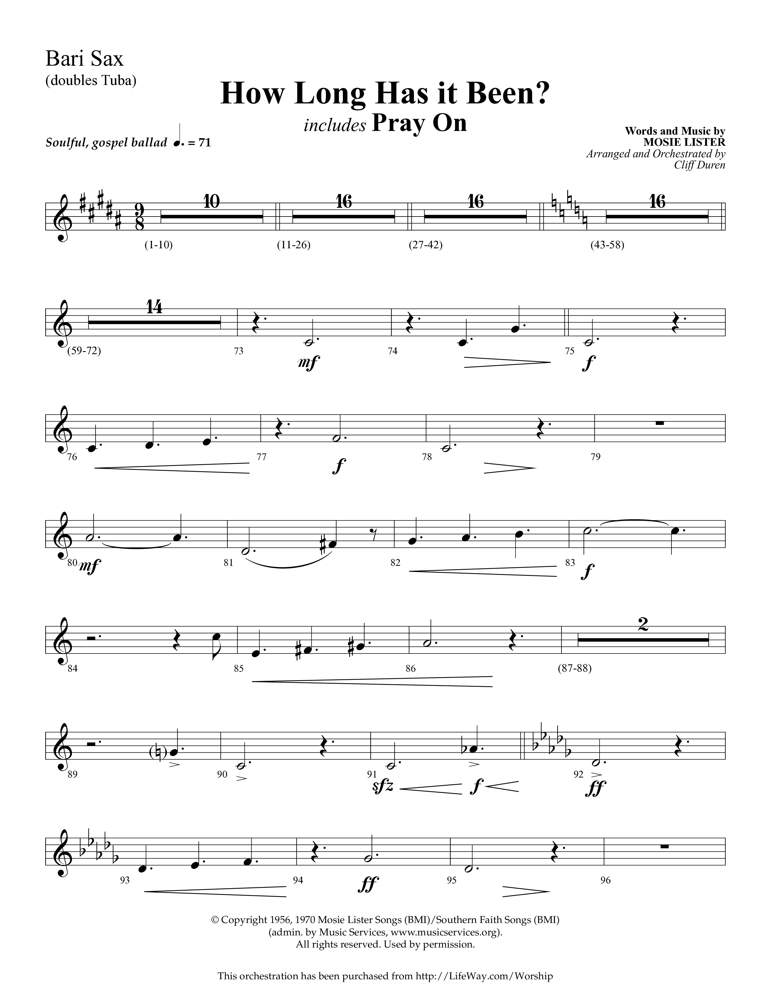 How Long Has It Been (with Pray On) (Choral Anthem SATB) Bari Sax (Lifeway Choral / Arr. Cliff Duren)