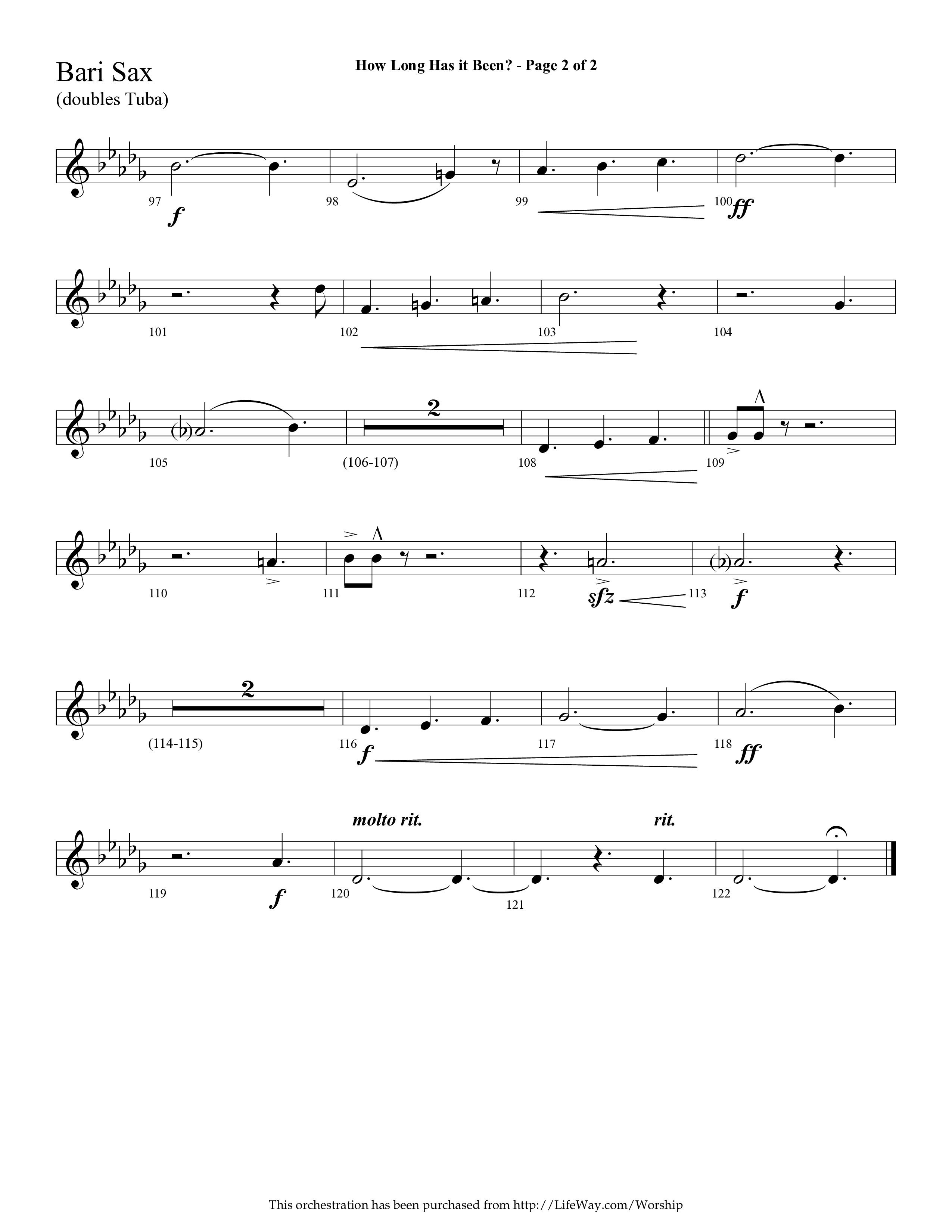 How Long Has It Been (with Pray On) (Choral Anthem SATB) Bari Sax (Lifeway Choral / Arr. Cliff Duren)