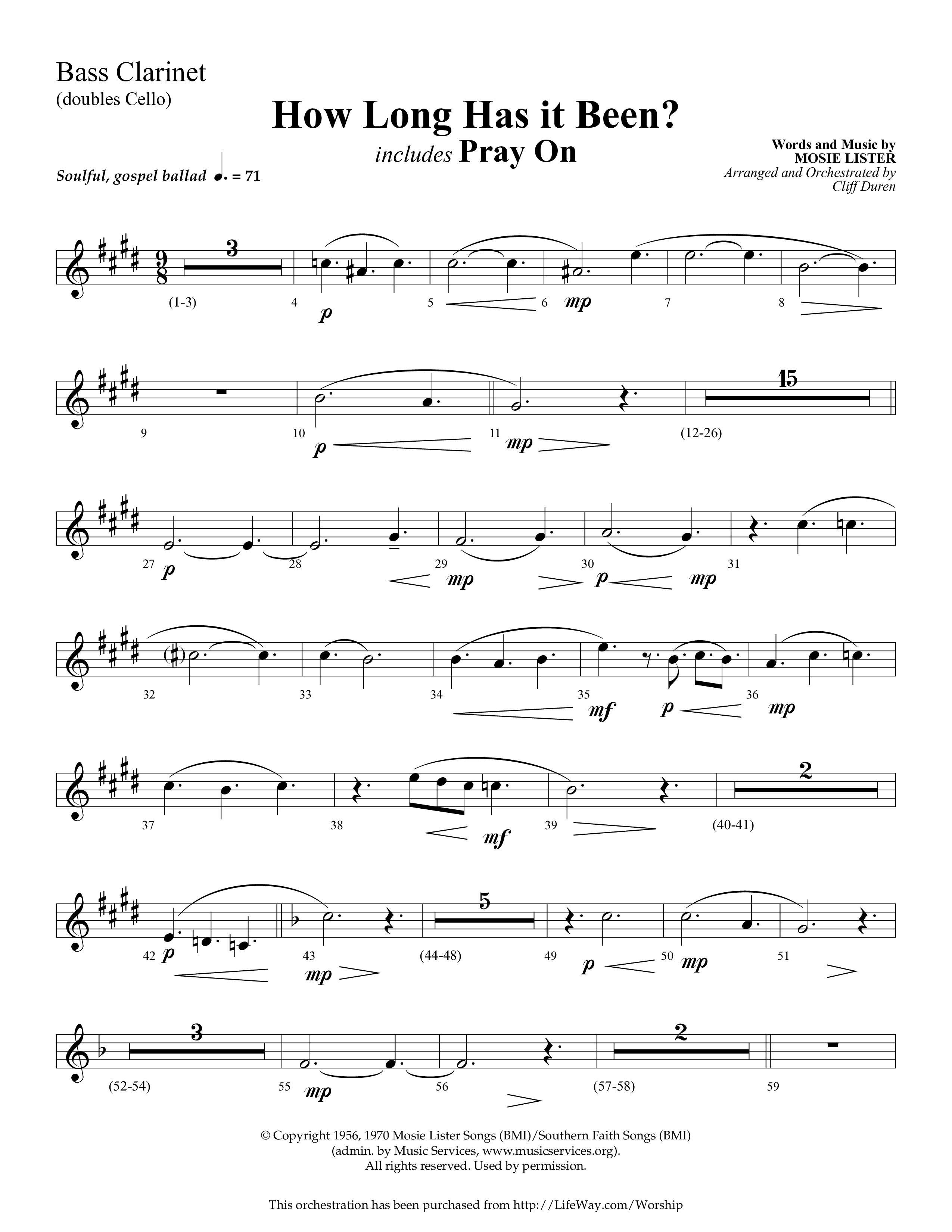 How Long Has It Been (with Pray On) (Choral Anthem SATB) Bass Clarinet (Lifeway Choral / Arr. Cliff Duren)