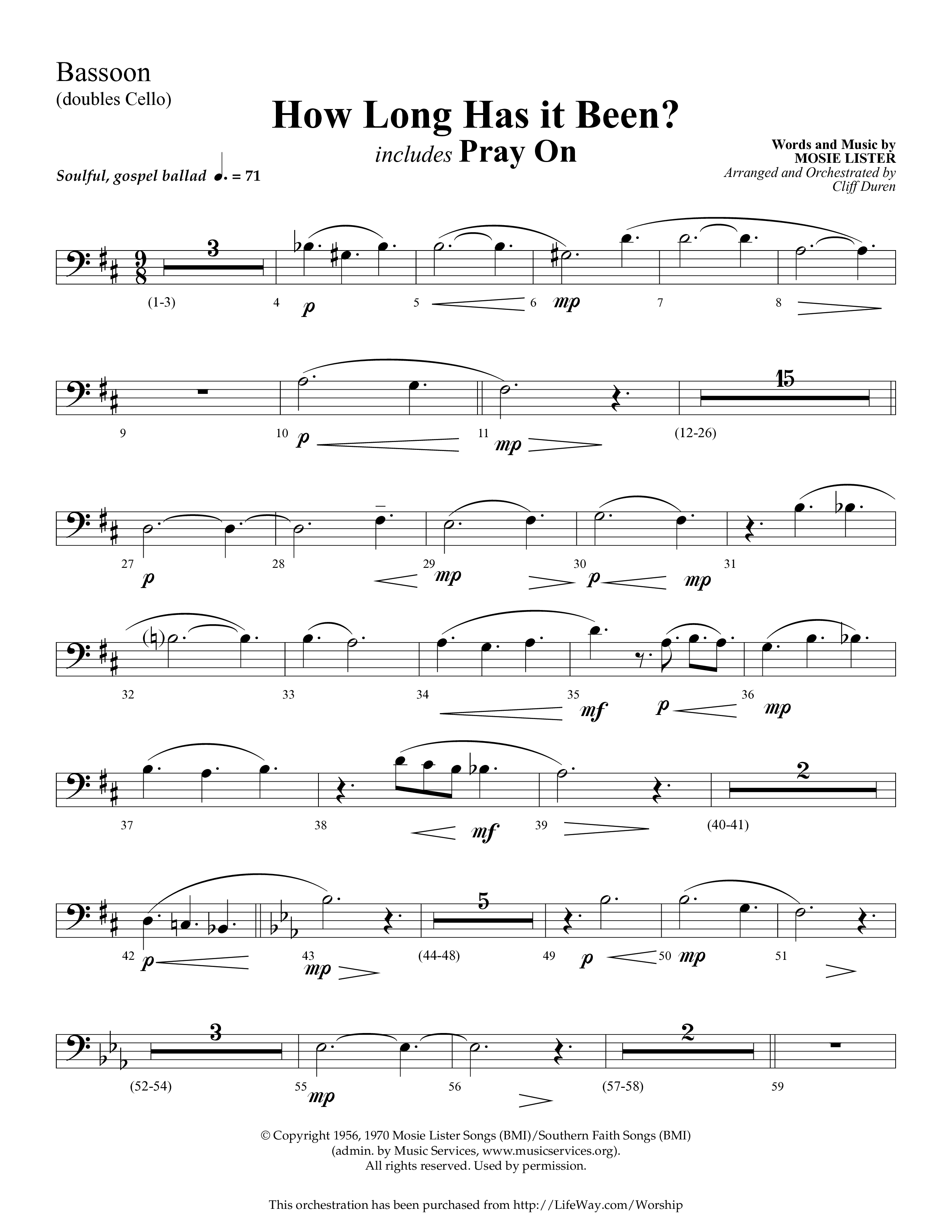 How Long Has It Been (with Pray On) (Choral Anthem SATB) Bassoon (Lifeway Choral / Arr. Cliff Duren)
