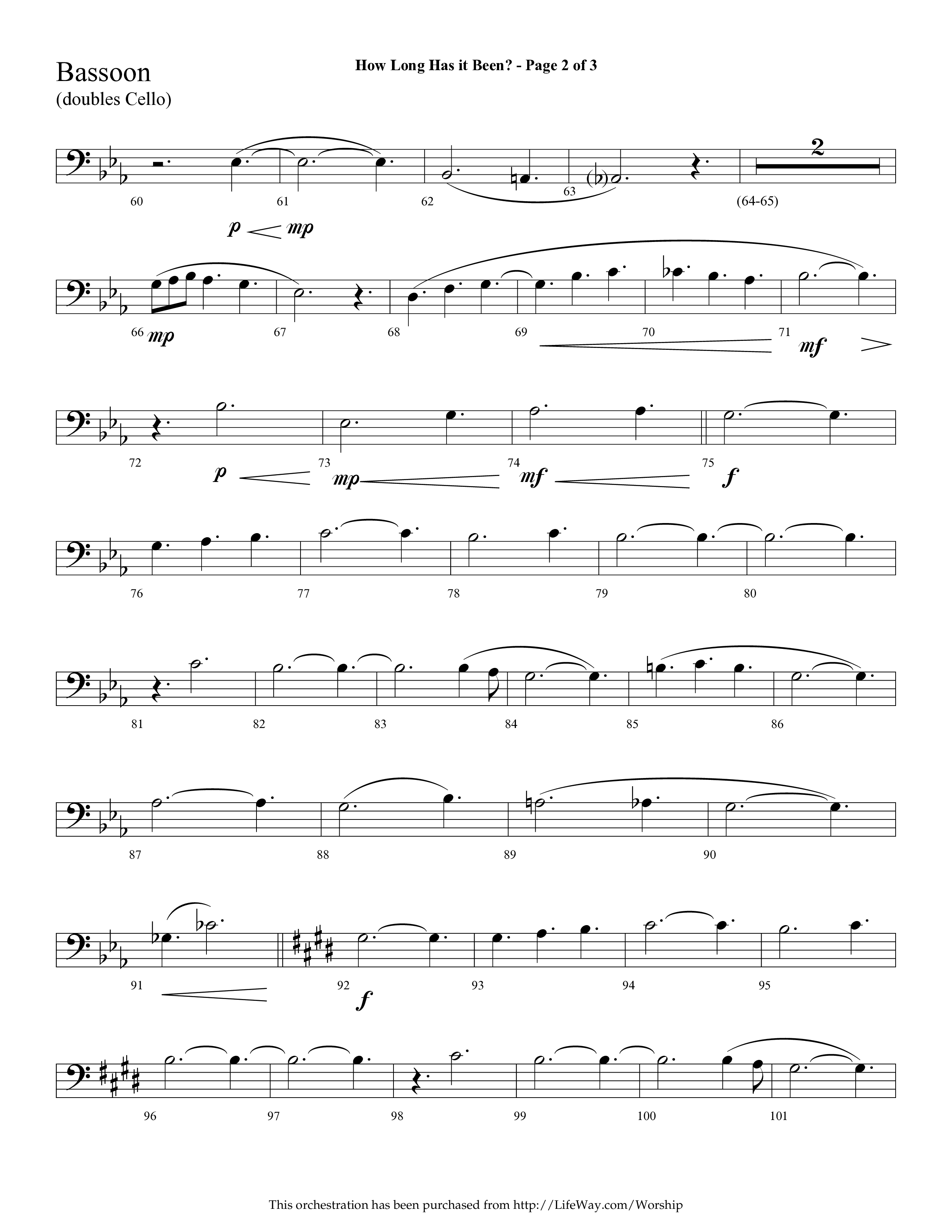 How Long Has It Been (with Pray On) (Choral Anthem SATB) Bassoon (Lifeway Choral / Arr. Cliff Duren)