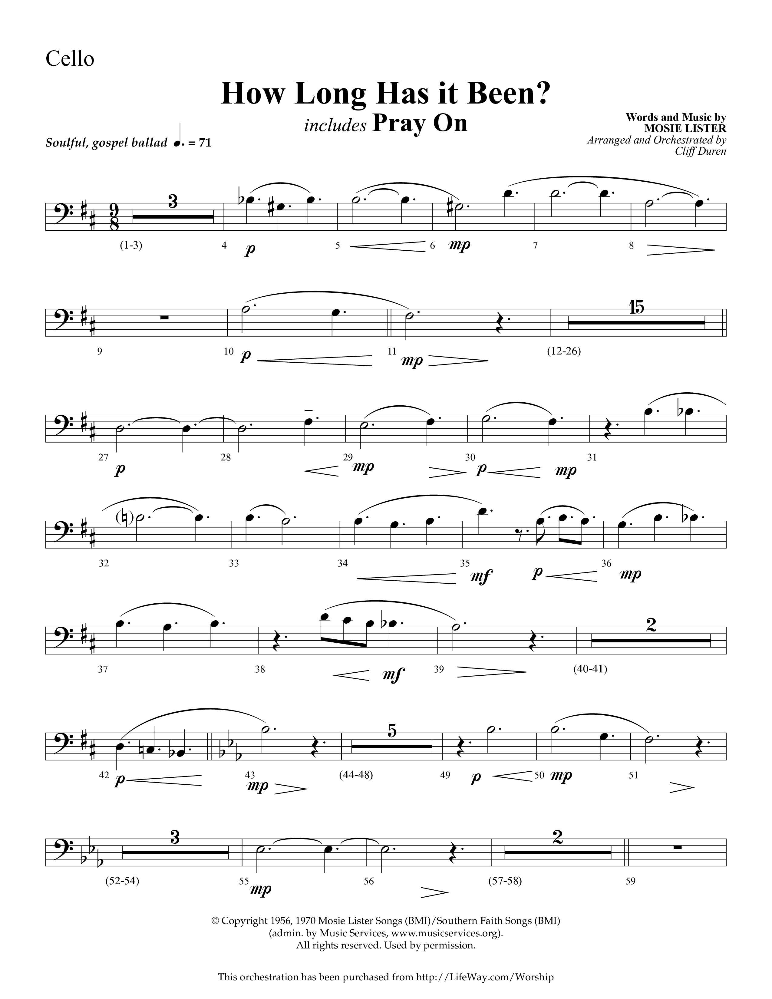How Long Has It Been (with Pray On) (Choral Anthem SATB) Cello (Lifeway Choral / Arr. Cliff Duren)