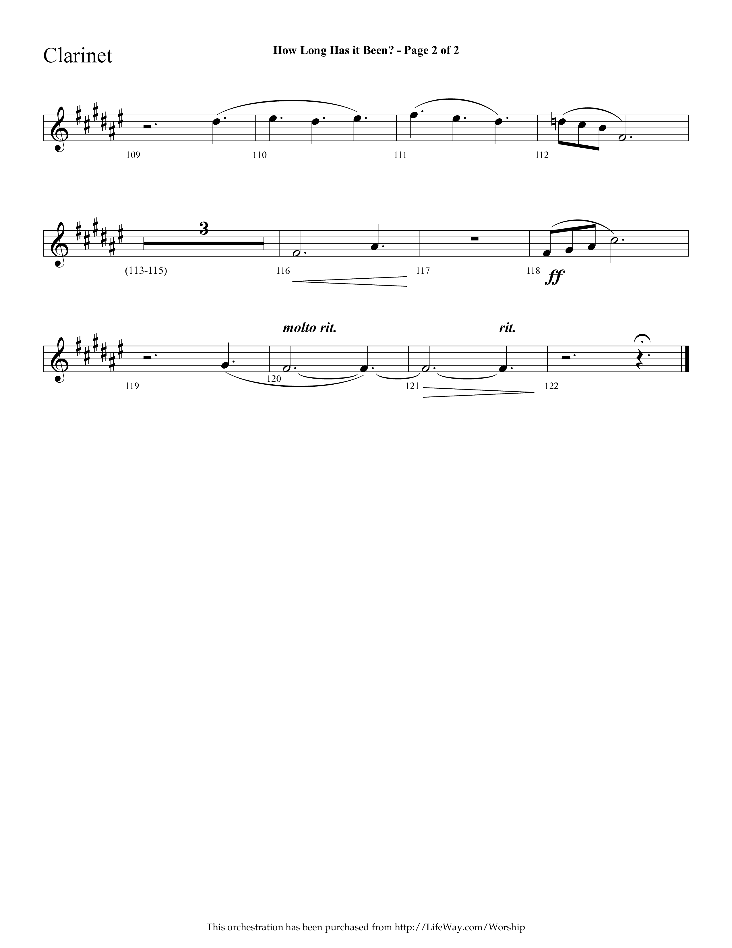 How Long Has It Been (with Pray On) (Choral Anthem SATB) Clarinet 1/2 (Lifeway Choral / Arr. Cliff Duren)