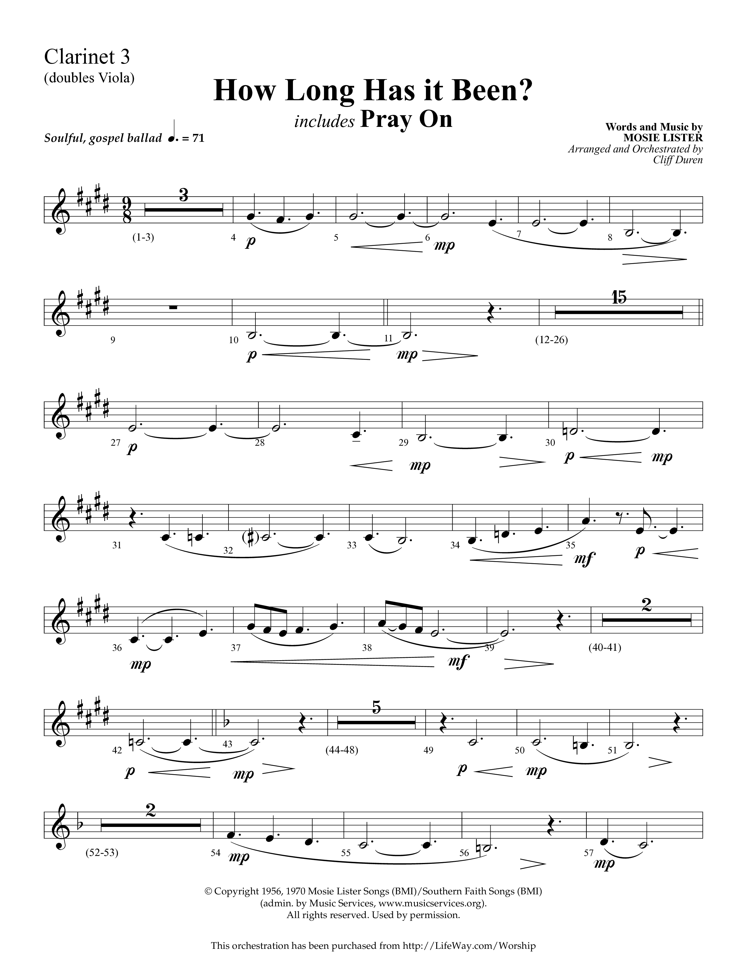 How Long Has It Been (with Pray On) (Choral Anthem SATB) Clarinet 3 (Lifeway Choral / Arr. Cliff Duren)