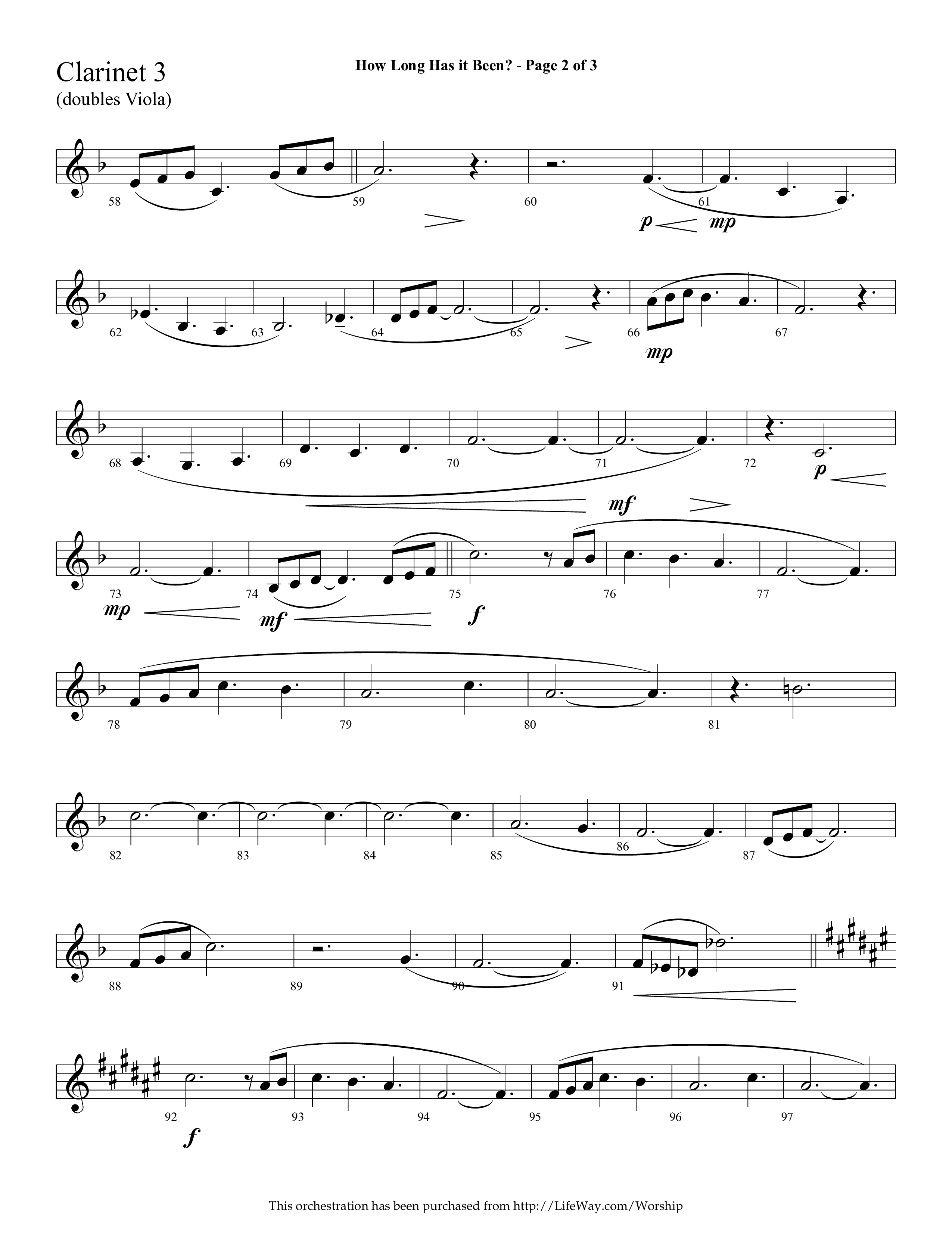 How Long Has It Been (with Pray On) (Choral Anthem SATB) Clarinet 3 (Lifeway Choral / Arr. Cliff Duren)