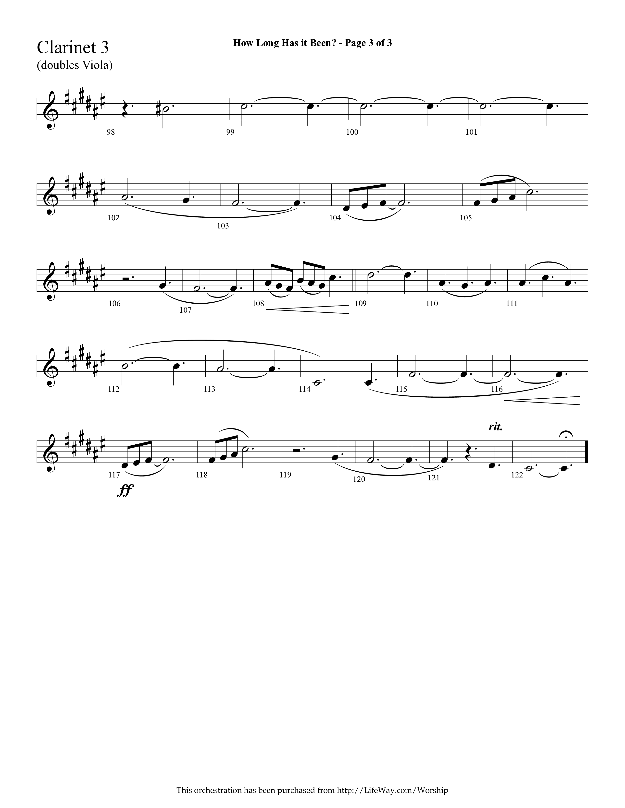 How Long Has It Been (with Pray On) (Choral Anthem SATB) Clarinet 3 (Lifeway Choral / Arr. Cliff Duren)