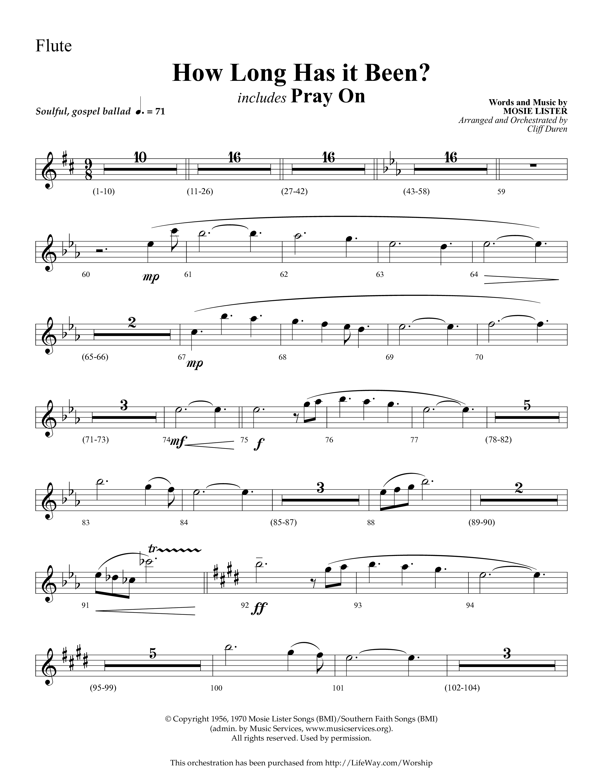 How Long Has It Been (with Pray On) (Choral Anthem SATB) Flute (Lifeway Choral / Arr. Cliff Duren)