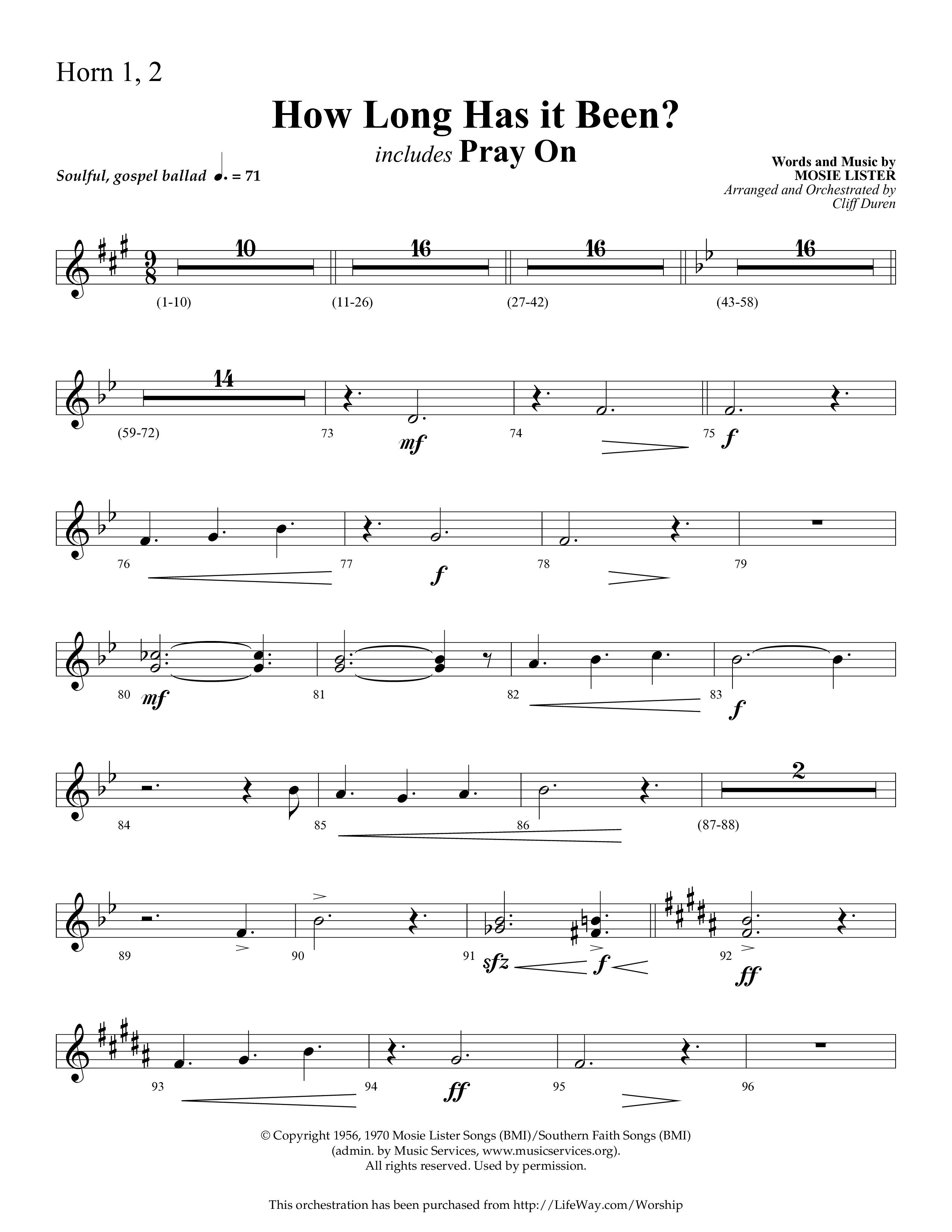 How Long Has It Been (with Pray On) (Choral Anthem SATB) French Horn 1/2 (Lifeway Choral / Arr. Cliff Duren)