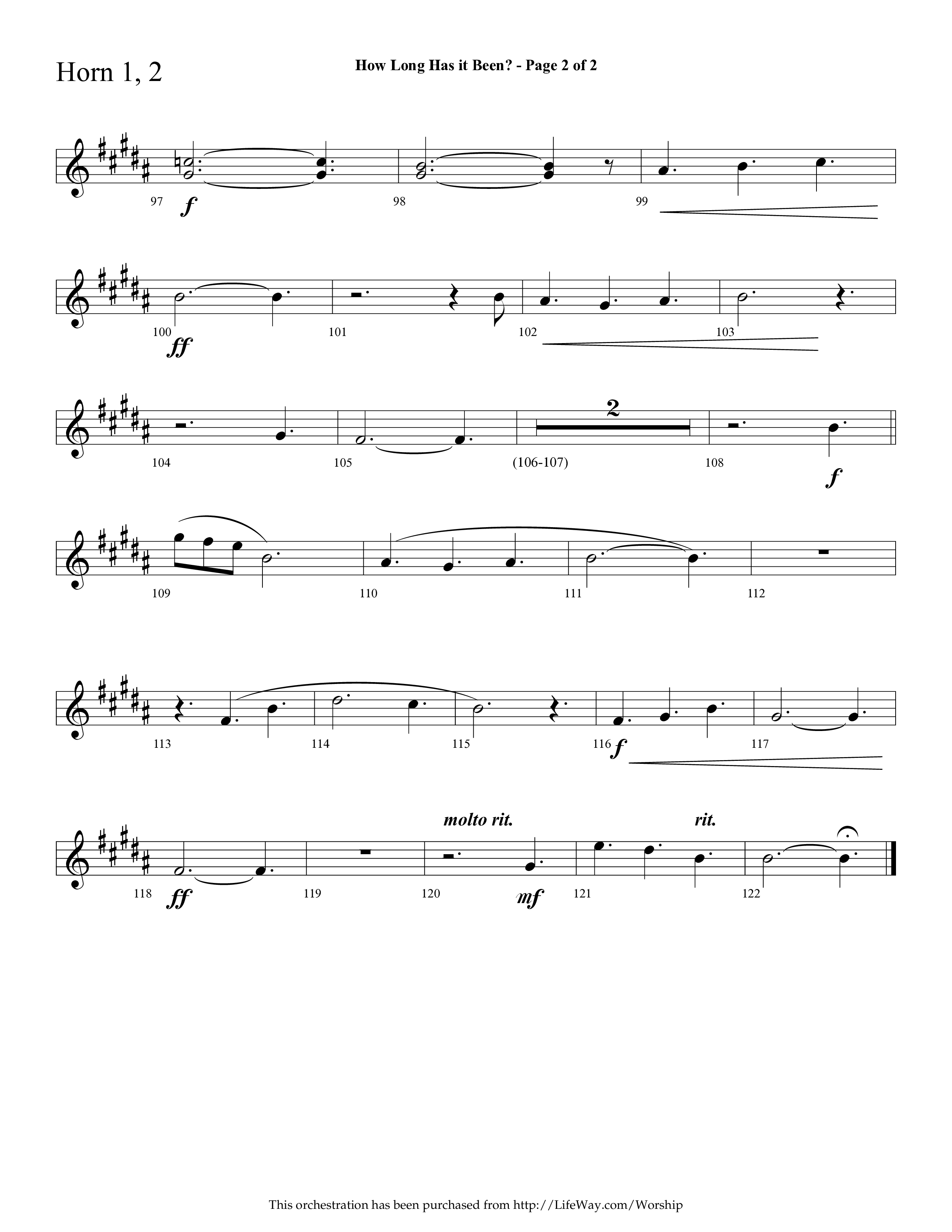 How Long Has It Been (with Pray On) (Choral Anthem SATB) French Horn 1/2 (Lifeway Choral / Arr. Cliff Duren)