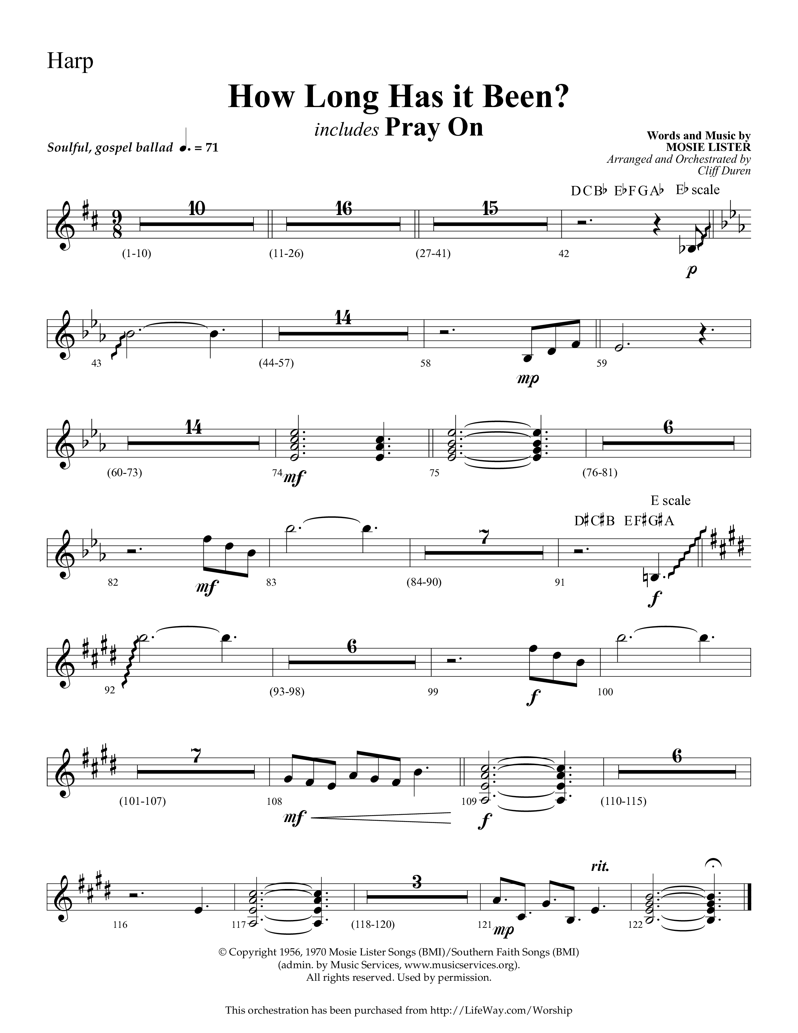How Long Has It Been (with Pray On) (Choral Anthem SATB) Harp (Lifeway Choral / Arr. Cliff Duren)