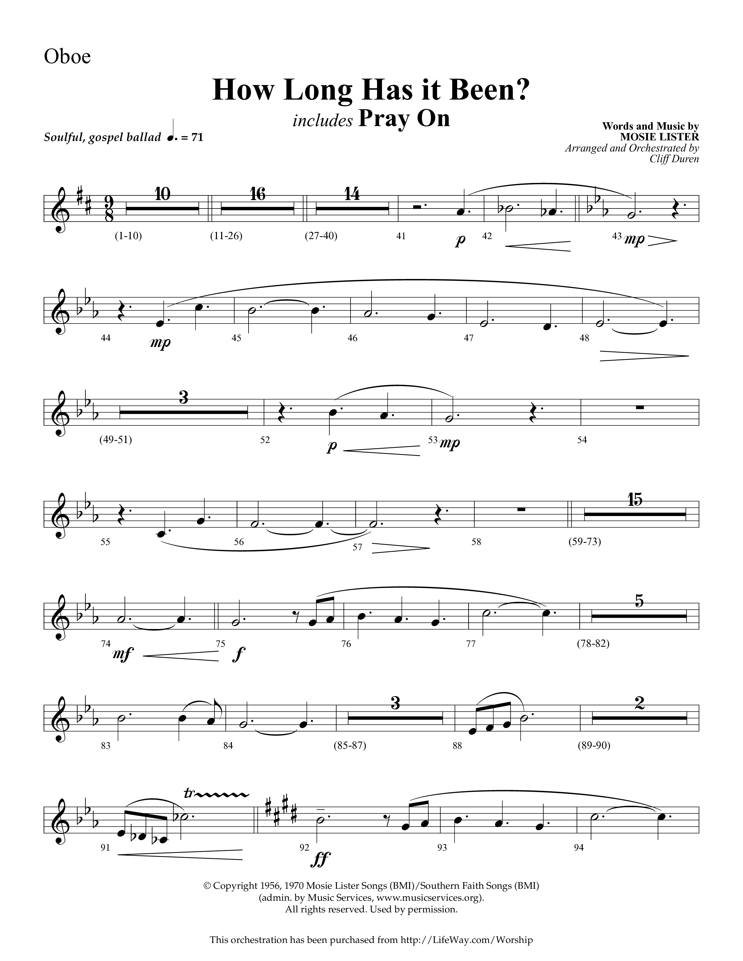 How Long Has It Been (with Pray On) (Choral Anthem SATB) Oboe (Lifeway Choral / Arr. Cliff Duren)