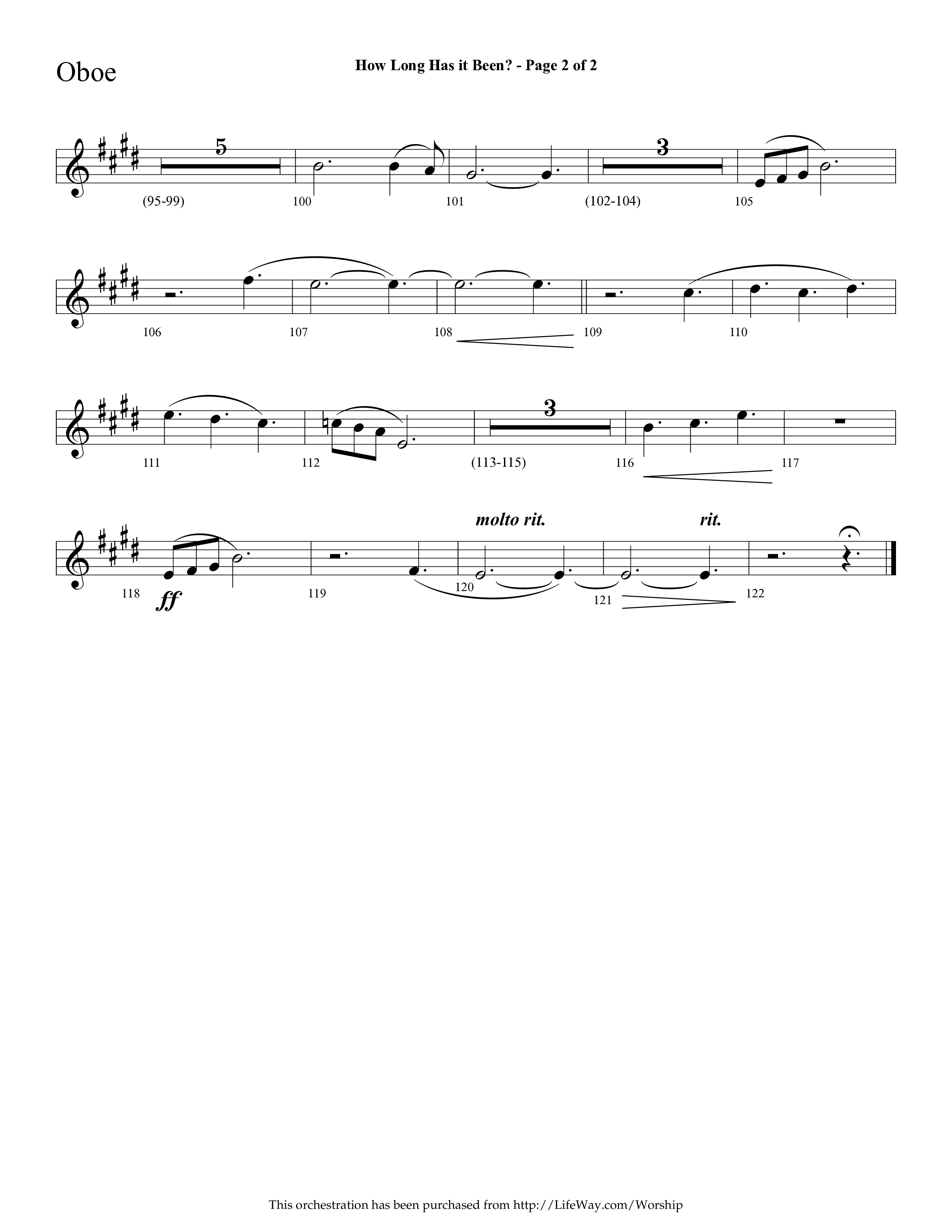 How Long Has It Been (with Pray On) (Choral Anthem SATB) Oboe (Lifeway Choral / Arr. Cliff Duren)