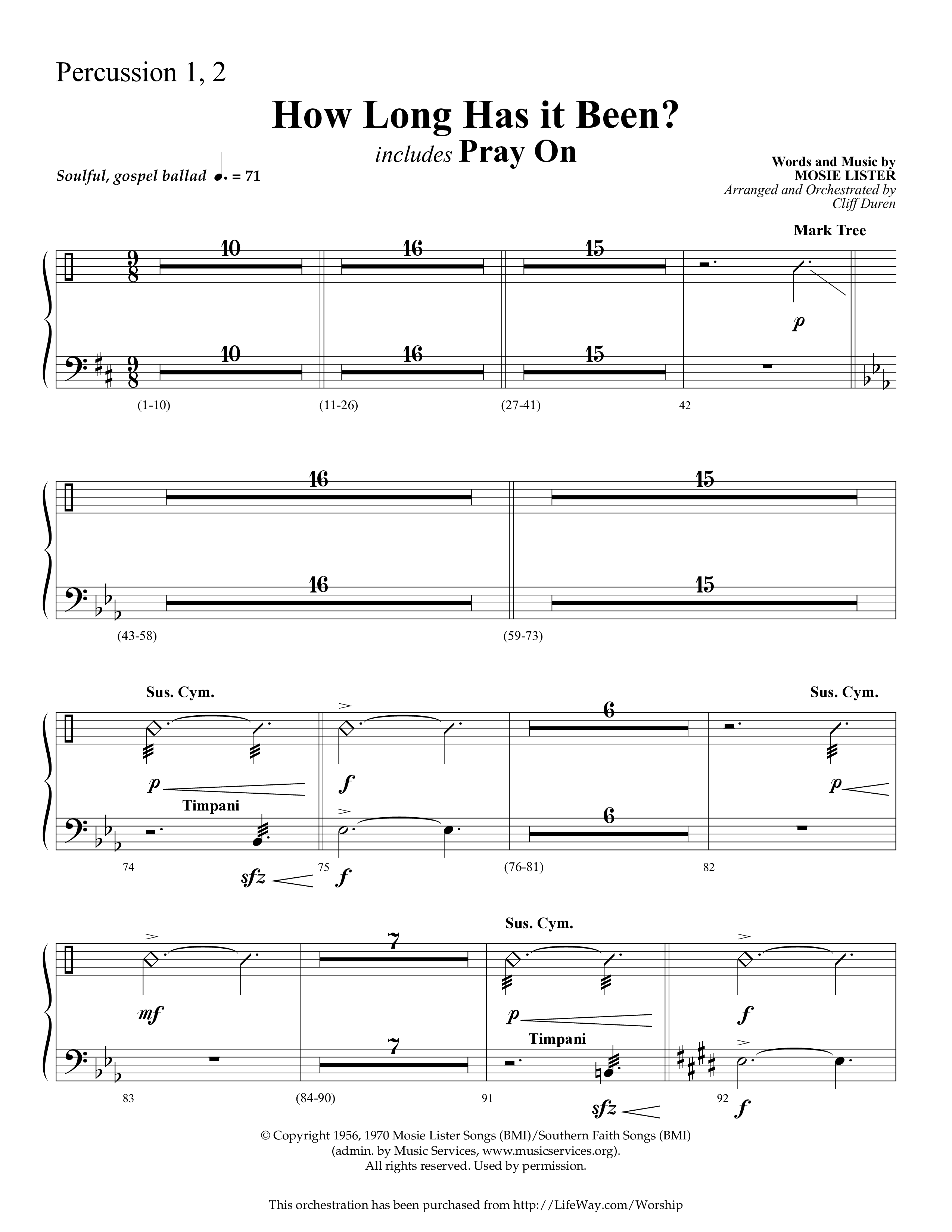 How Long Has It Been (with Pray On) (Choral Anthem SATB) Percussion 1/2 (Lifeway Choral / Arr. Cliff Duren)