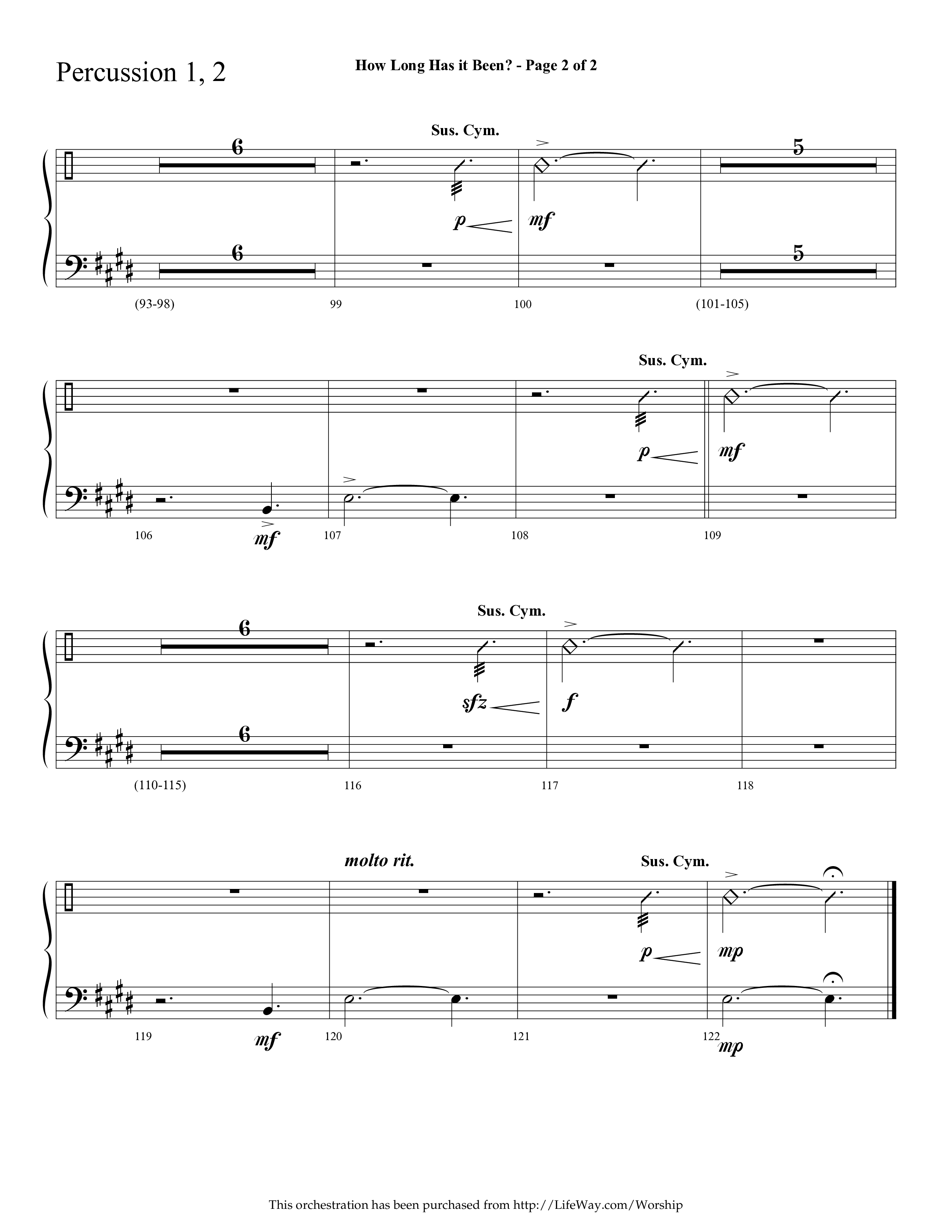 How Long Has It Been (with Pray On) (Choral Anthem SATB) Percussion 1/2 (Lifeway Choral / Arr. Cliff Duren)