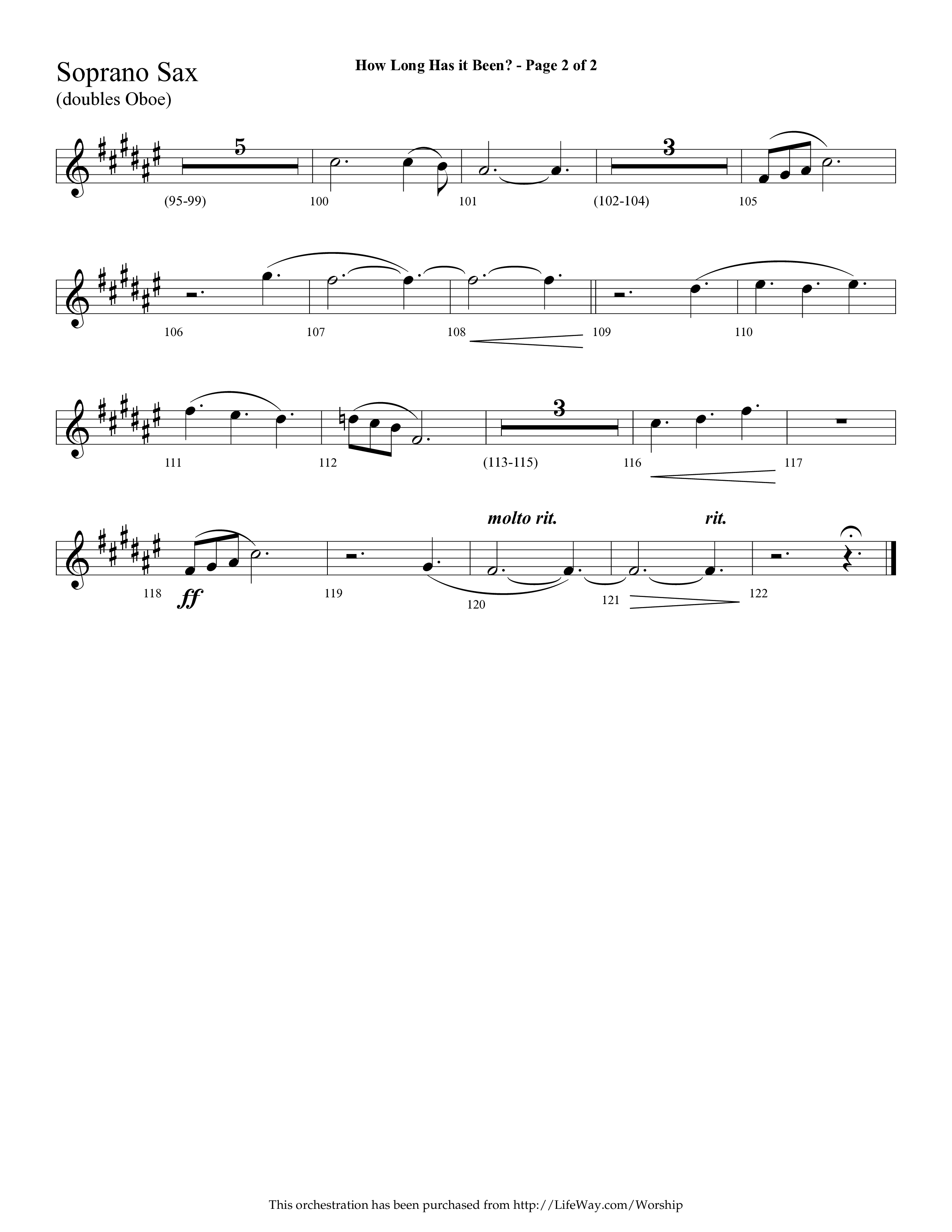 How Long Has It Been (with Pray On) (Choral Anthem SATB) Soprano Sax (Lifeway Choral / Arr. Cliff Duren)