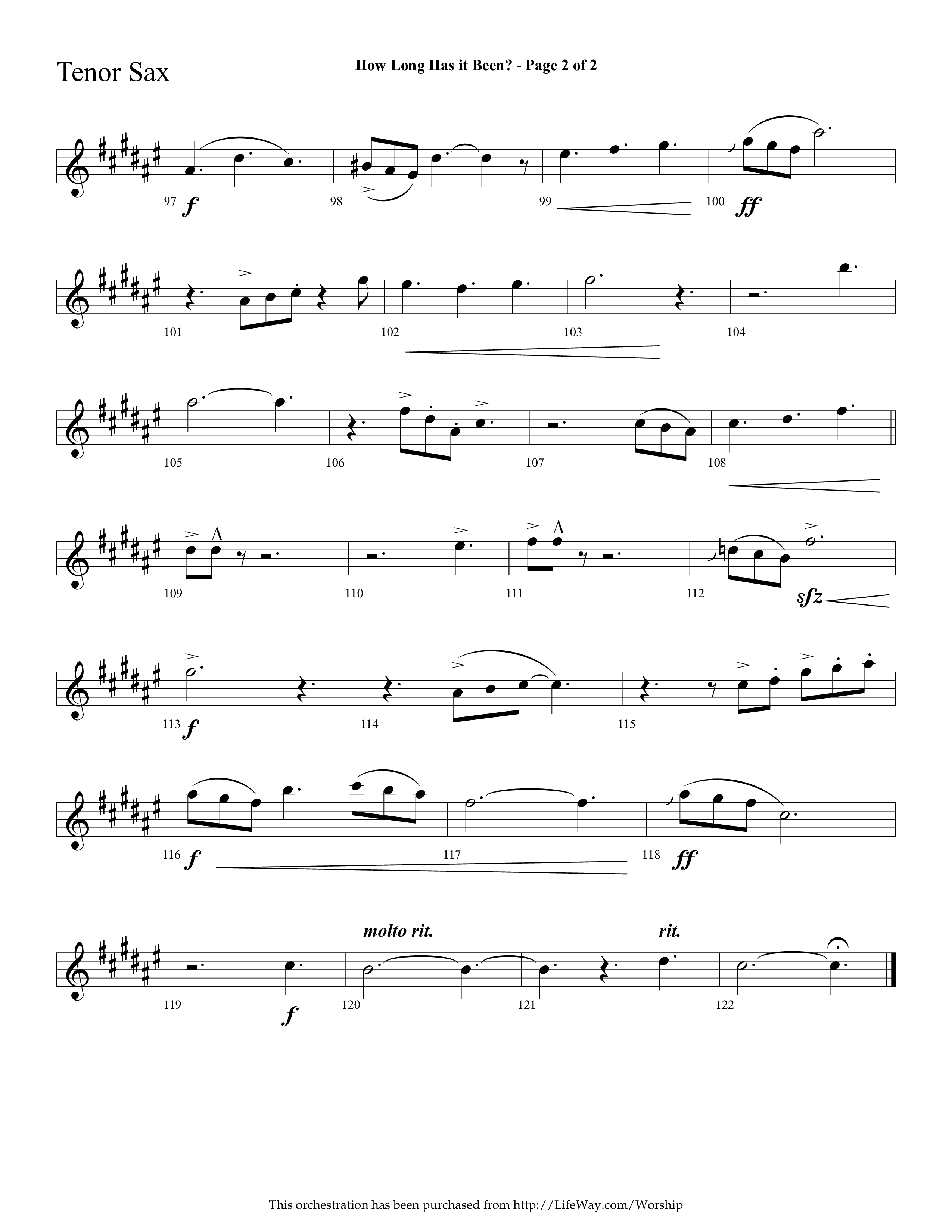 How Long Has It Been (with Pray On) (Choral Anthem SATB) Tenor Sax 1 (Lifeway Choral / Arr. Cliff Duren)