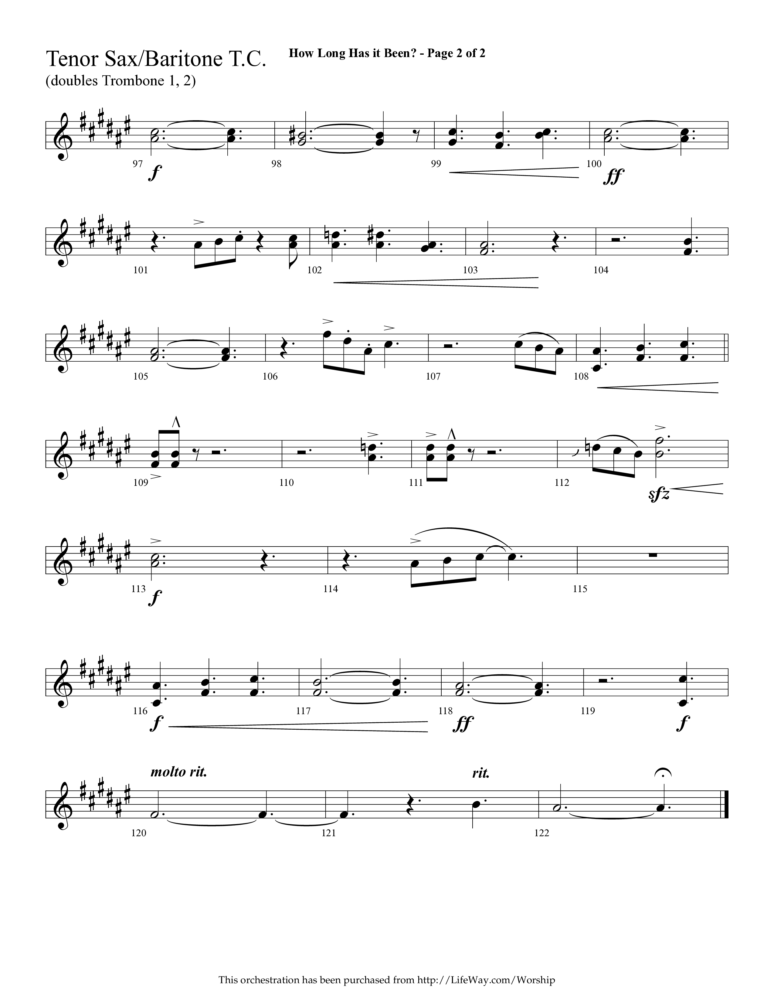 How Long Has It Been (with Pray On) (Choral Anthem SATB) Tenor Sax/Baritone T.C. (Lifeway Choral / Arr. Cliff Duren)