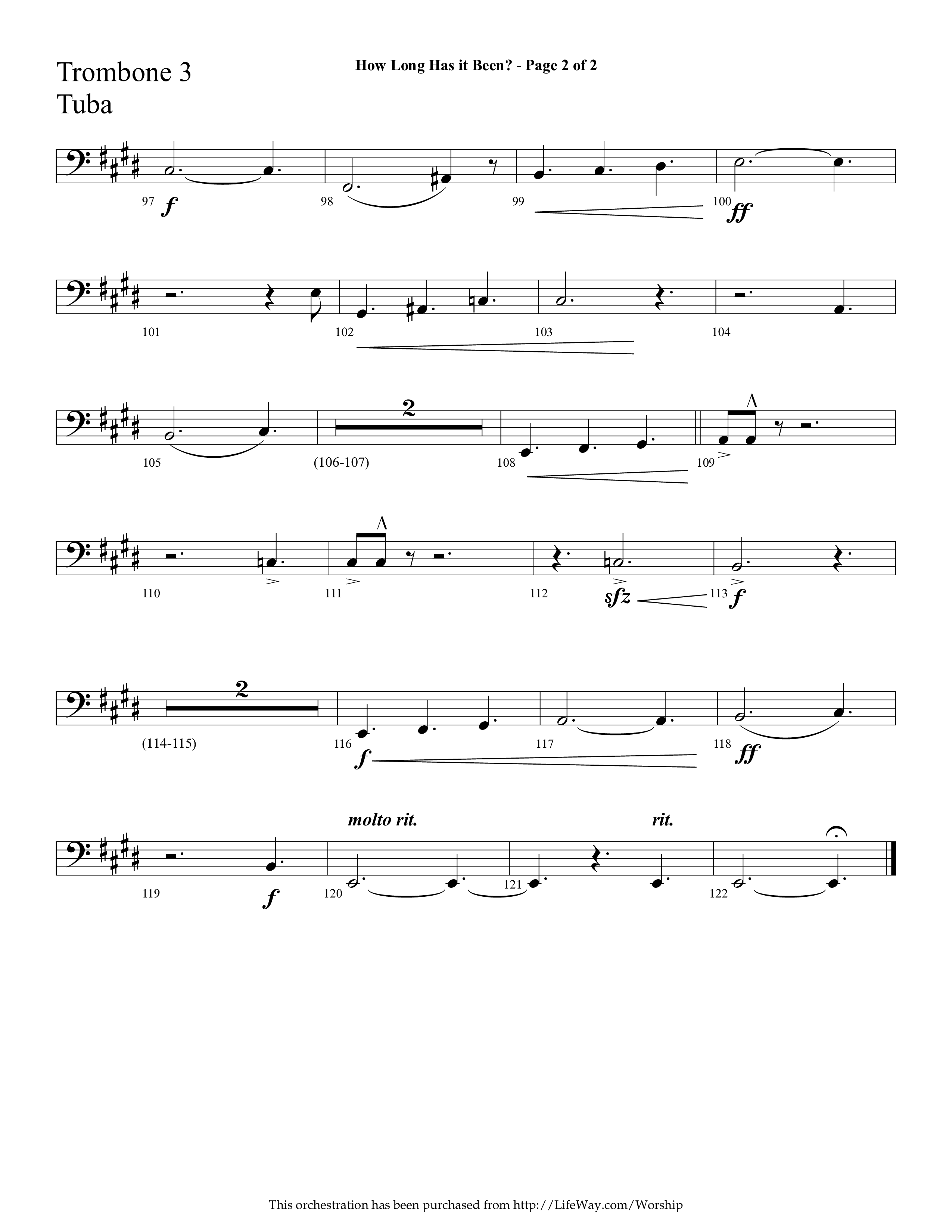 How Long Has It Been (with Pray On) (Choral Anthem SATB) Trombone 3/Tuba (Lifeway Choral / Arr. Cliff Duren)