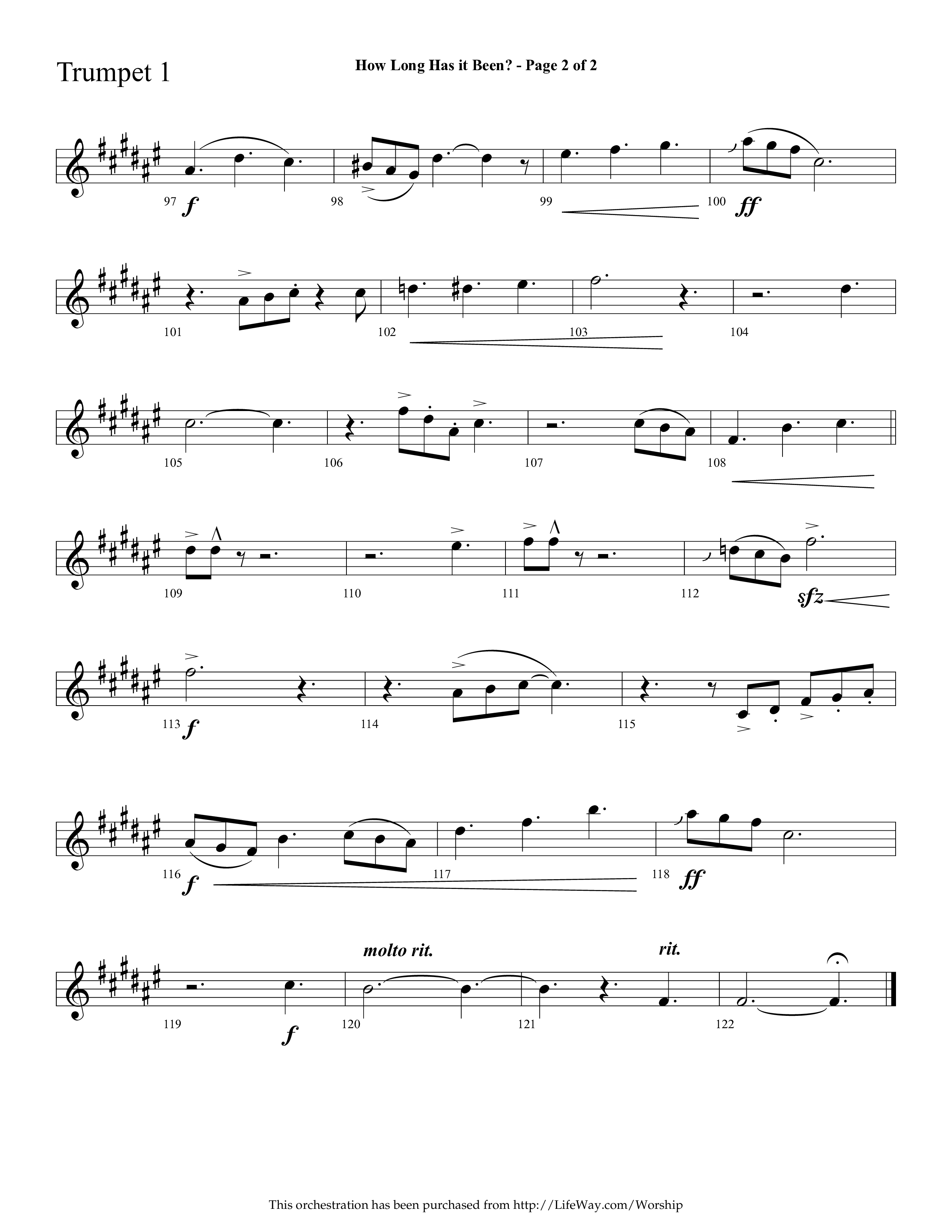 How Long Has It Been (with Pray On) (Choral Anthem SATB) Trumpet 1 (Lifeway Choral / Arr. Cliff Duren)