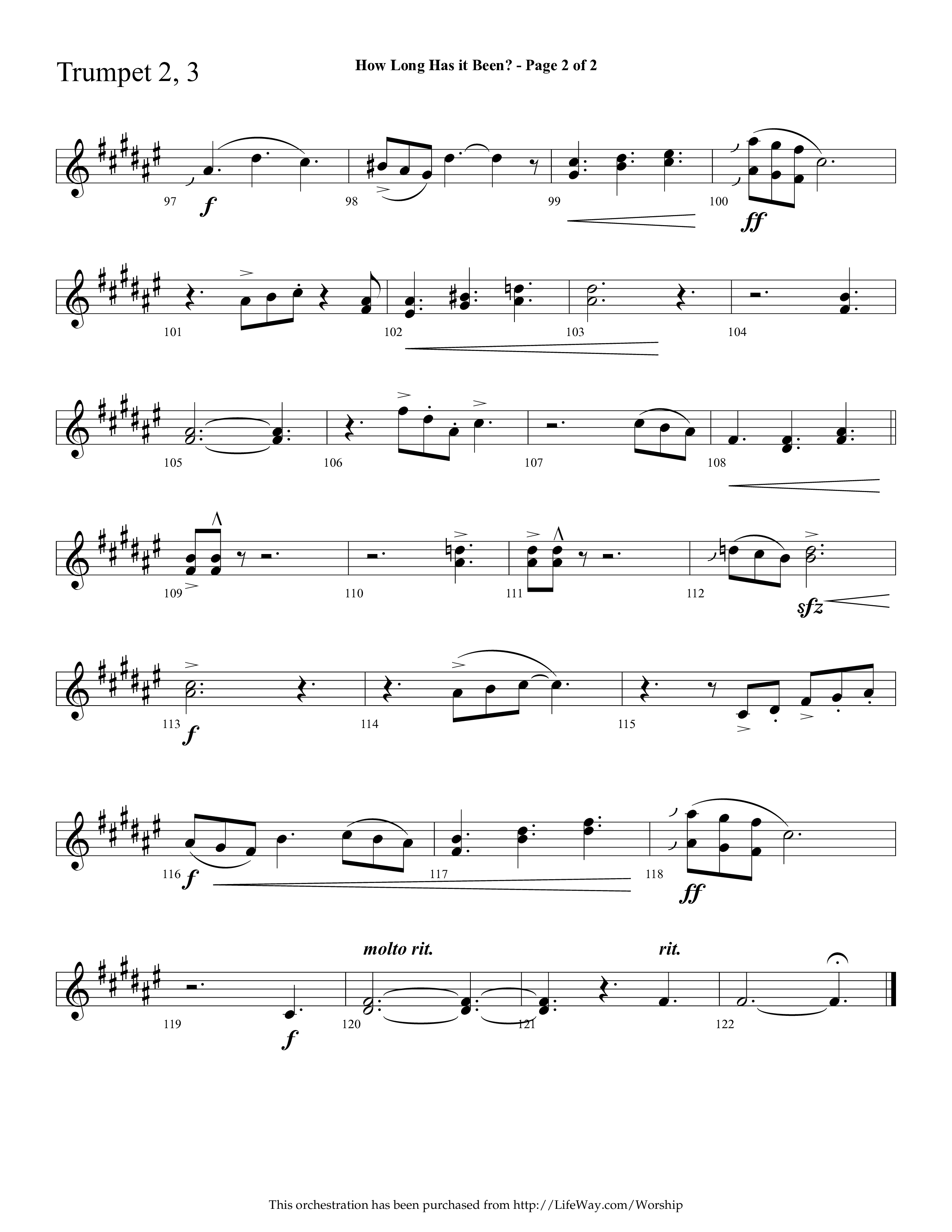How Long Has It Been (with Pray On) (Choral Anthem SATB) Trumpet 2/3 (Lifeway Choral / Arr. Cliff Duren)