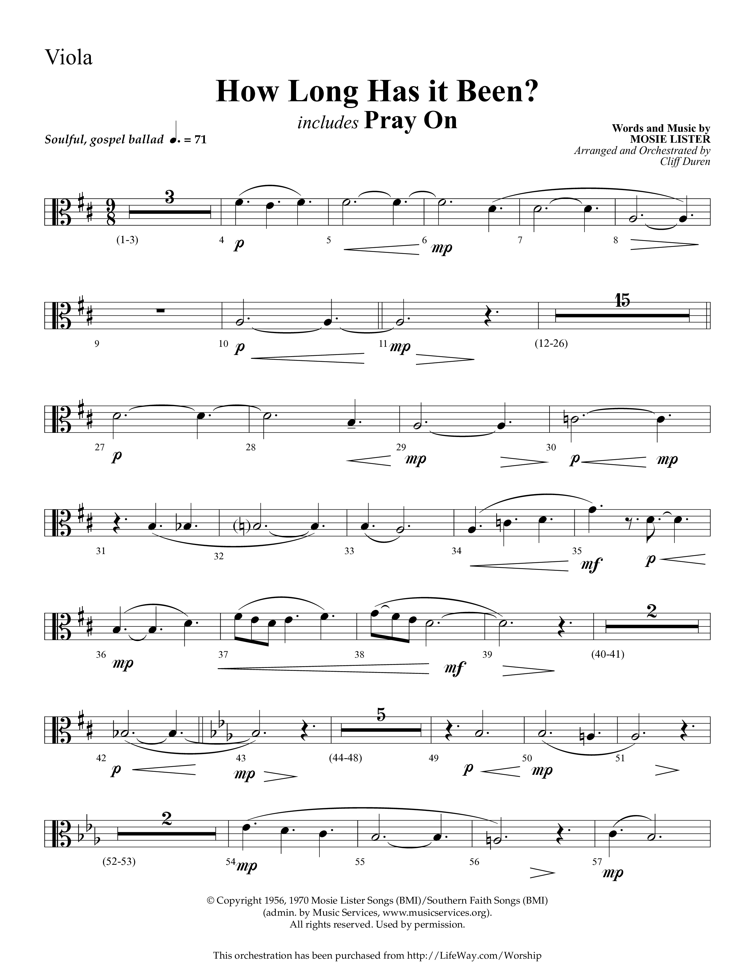 How Long Has It Been (with Pray On) (Choral Anthem SATB) Viola (Lifeway Choral / Arr. Cliff Duren)