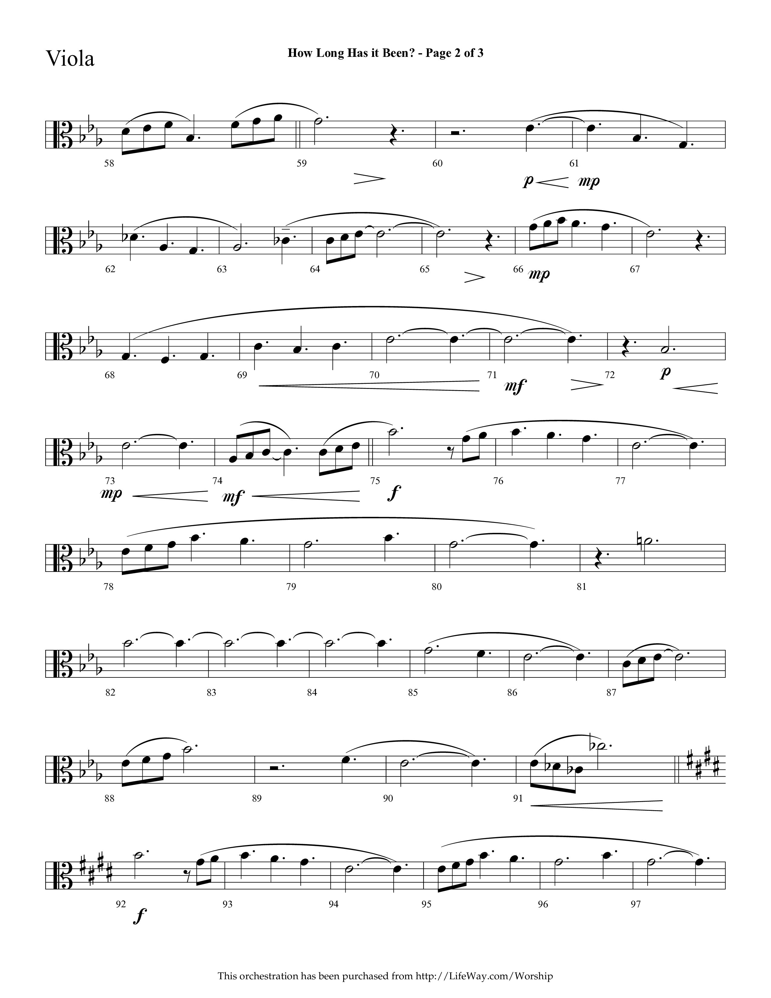 How Long Has It Been (with Pray On) (Choral Anthem SATB) Viola (Lifeway Choral / Arr. Cliff Duren)