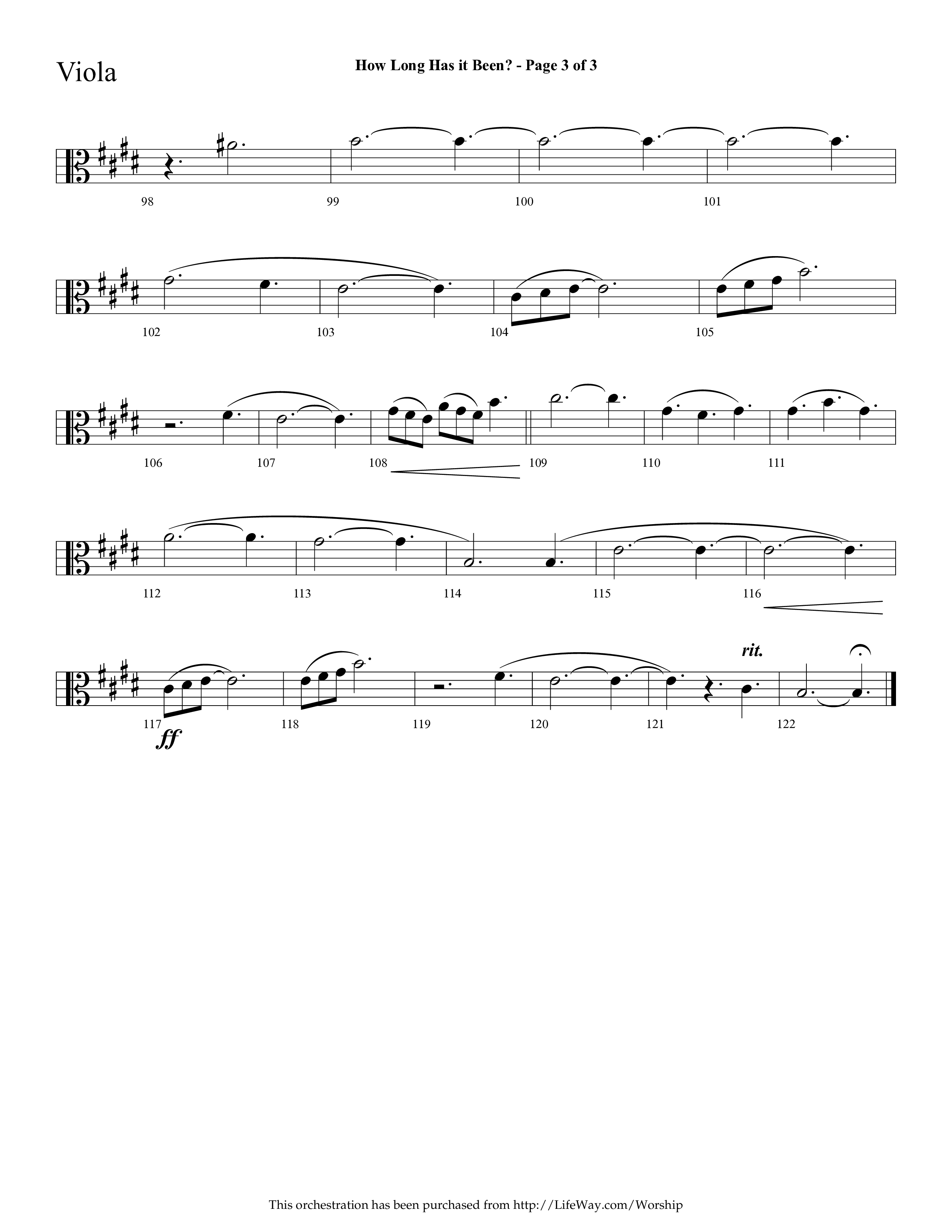 How Long Has It Been (with Pray On) (Choral Anthem SATB) Viola (Lifeway Choral / Arr. Cliff Duren)