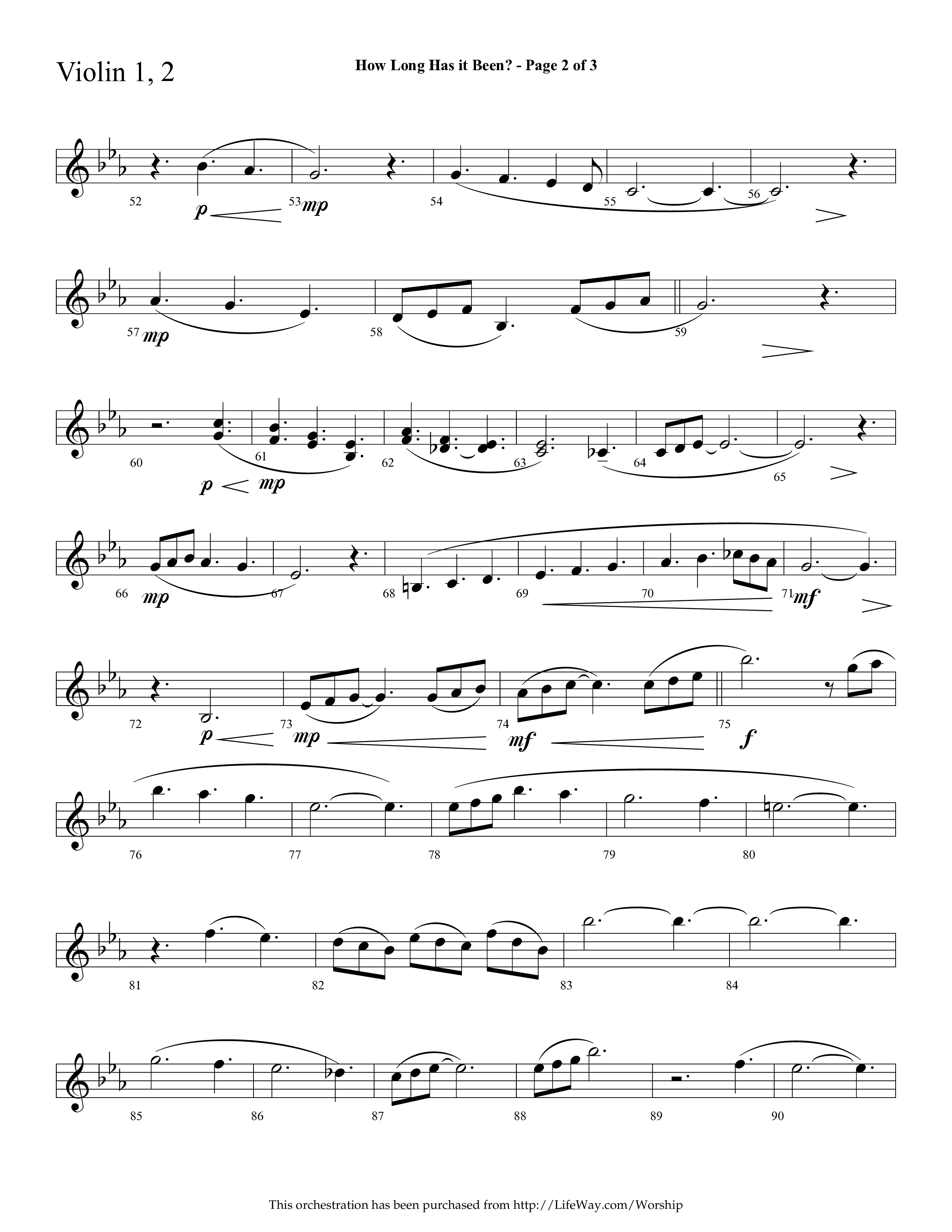 How Long Has It Been (with Pray On) (Choral Anthem SATB) Violin 1/2 (Lifeway Choral / Arr. Cliff Duren)