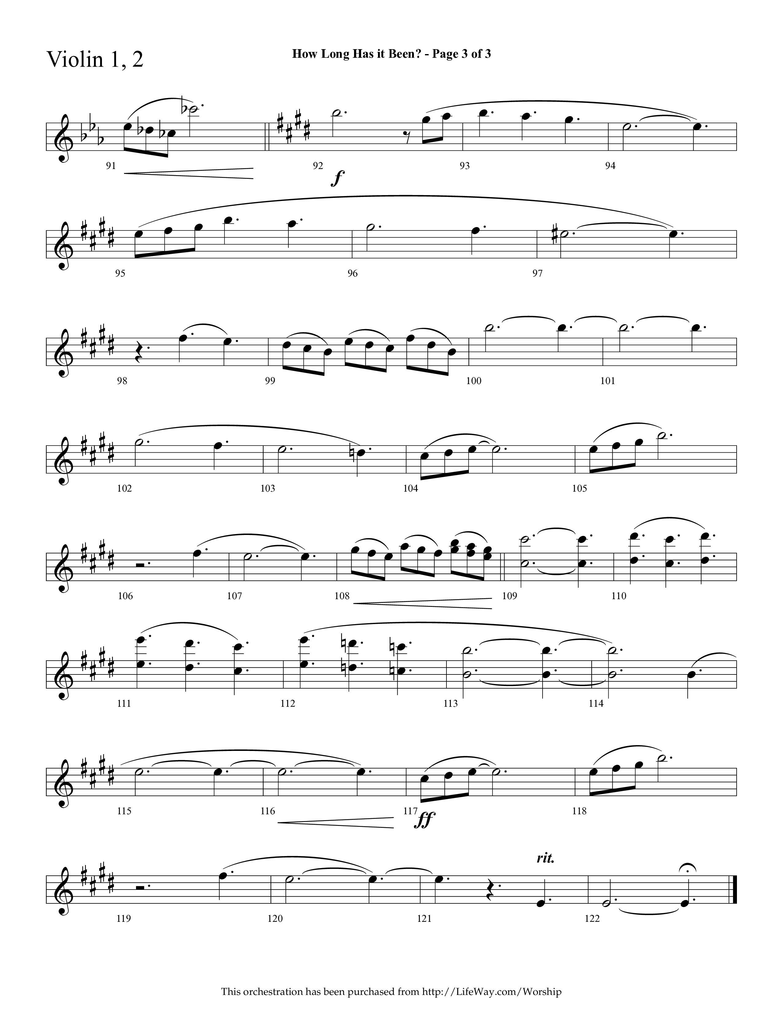 How Long Has It Been (with Pray On) (Choral Anthem SATB) Violin 1/2 (Lifeway Choral / Arr. Cliff Duren)