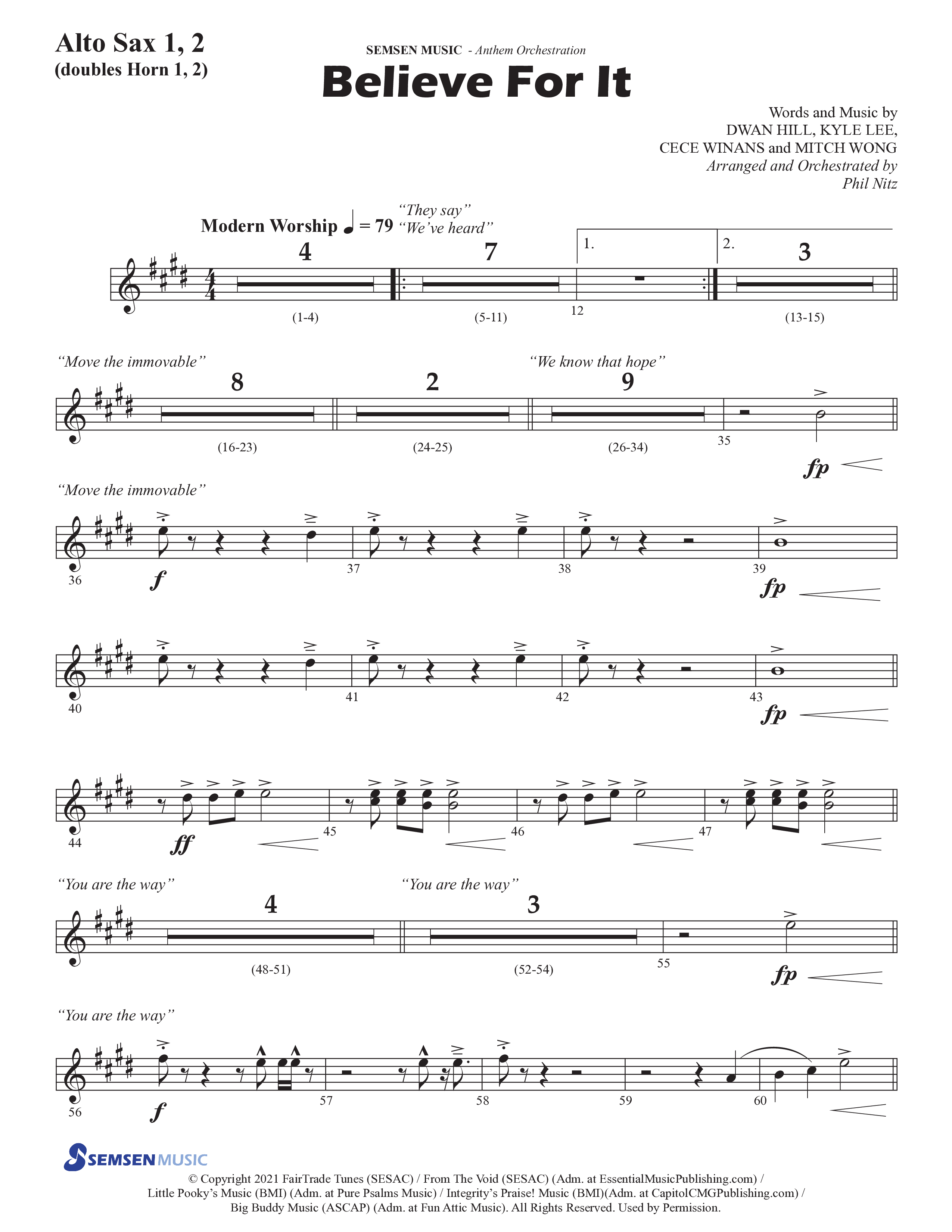 Believe For It (Choral Anthem SATB) Alto Sax 1/2 (Semsen Music / Arr. Phil Nitz)