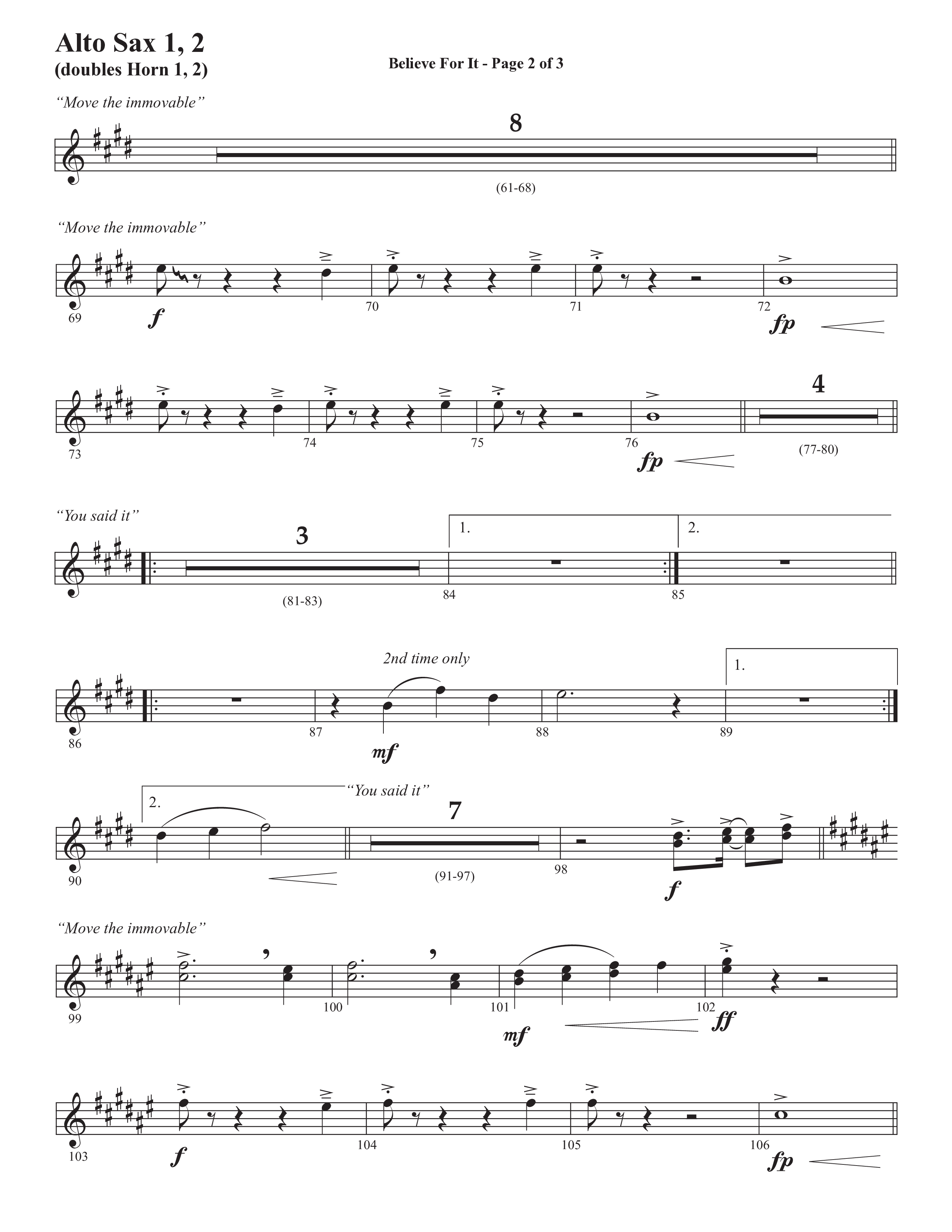 Believe For It (Choral Anthem SATB) Alto Sax 1/2 (Semsen Music / Arr. Phil Nitz)