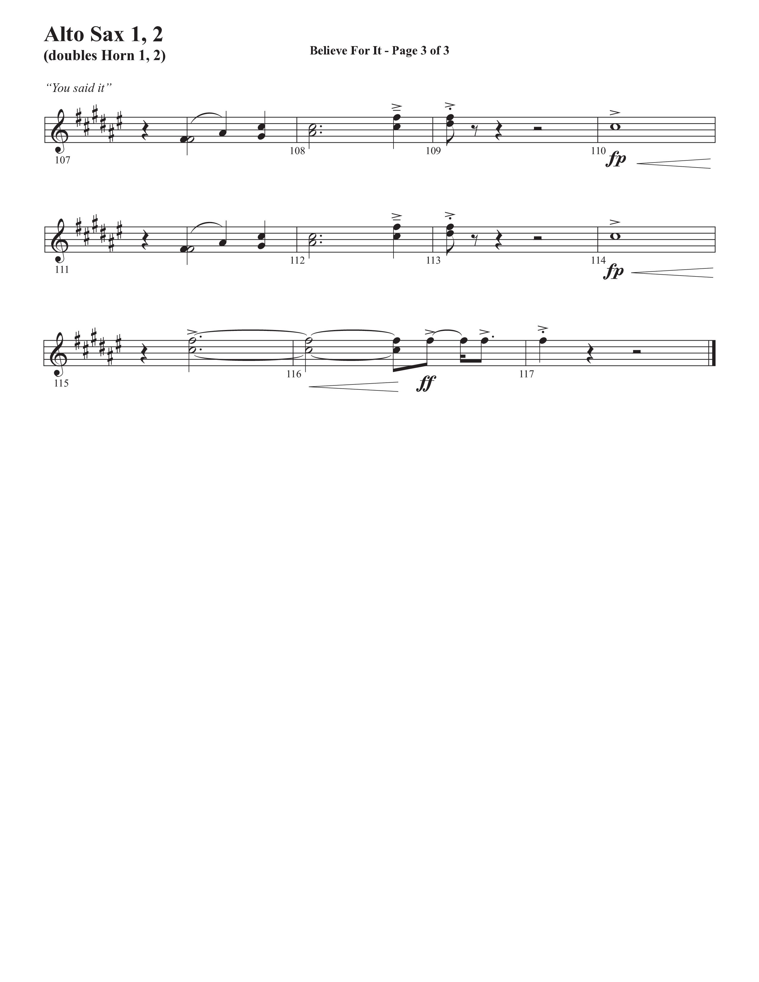 Believe For It (Choral Anthem SATB) Alto Sax 1/2 (Semsen Music / Arr. Phil Nitz)