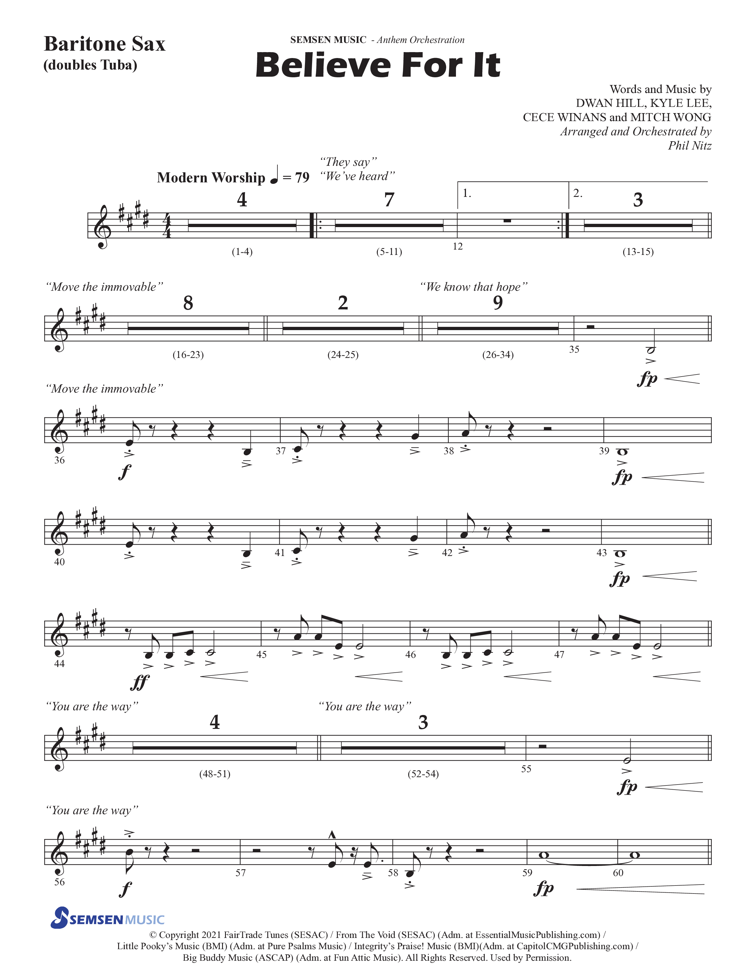 Believe For It (Choral Anthem SATB) Bari Sax (Semsen Music / Arr. Phil Nitz)