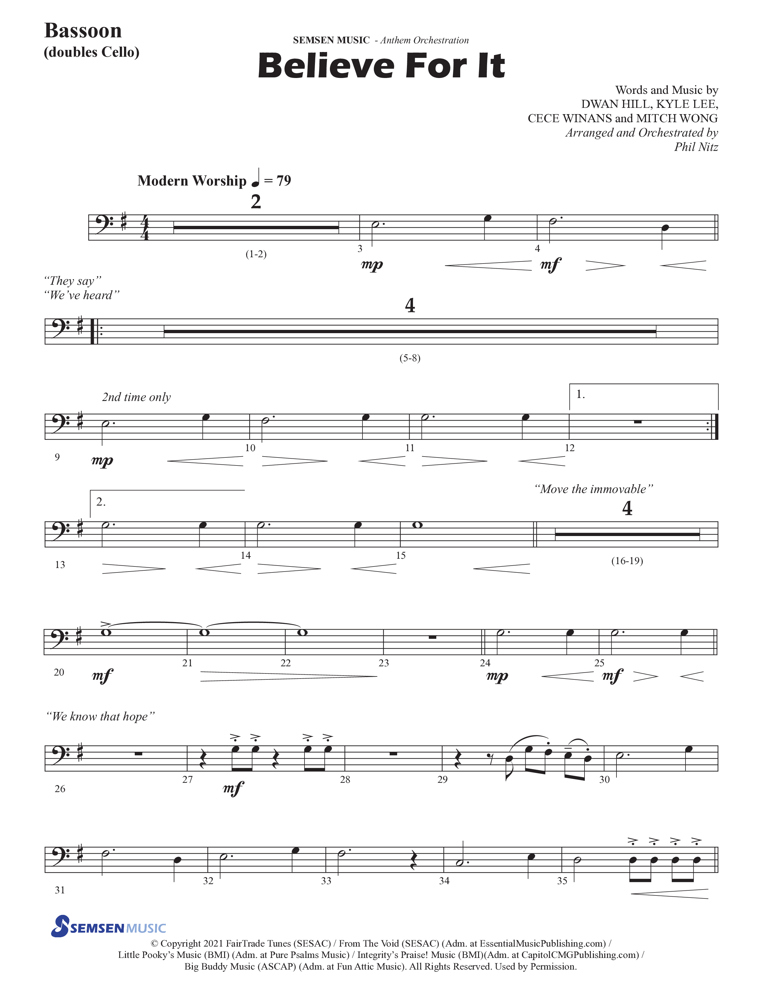 Believe For It (Choral Anthem SATB) Bassoon (Semsen Music / Arr. Phil Nitz)