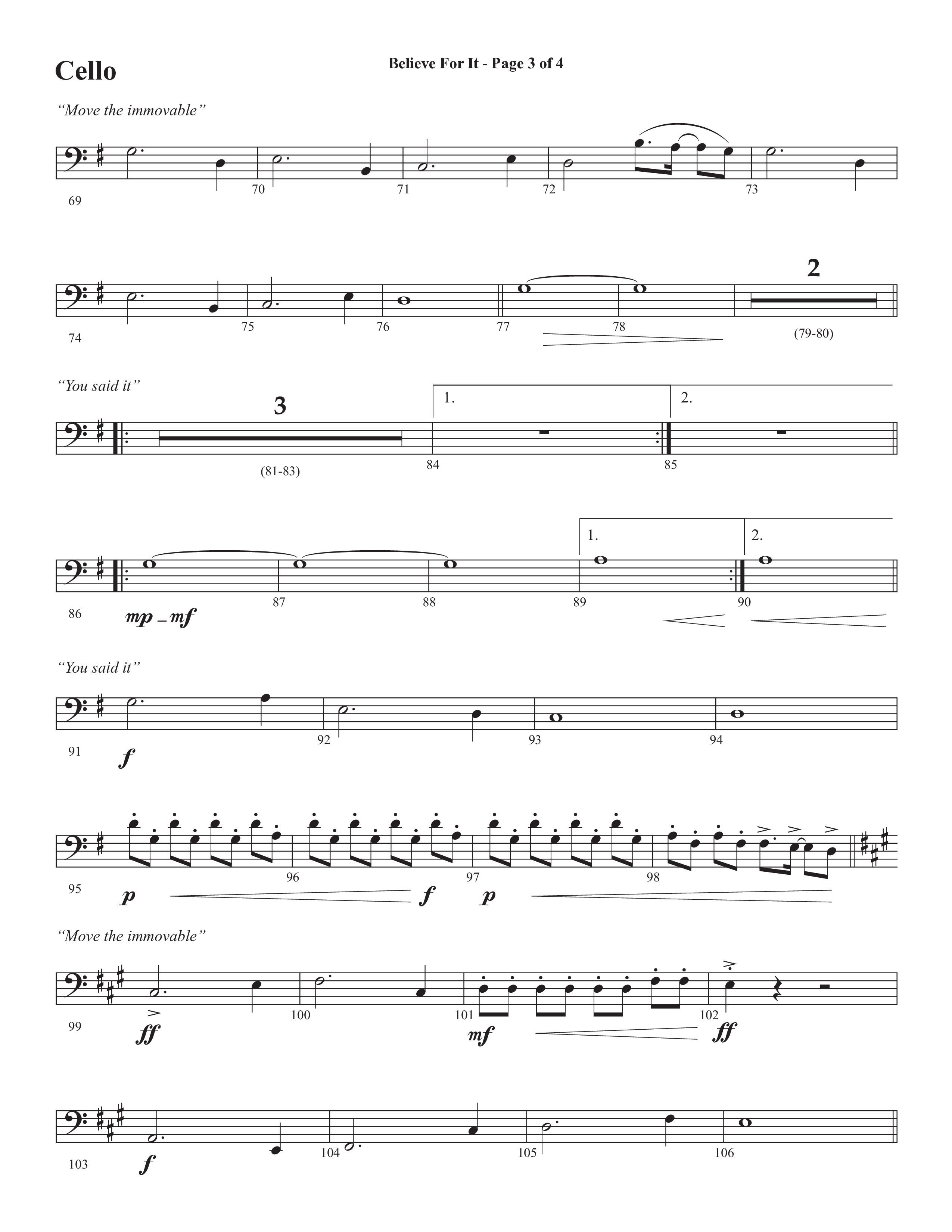Believe For It (Choral Anthem SATB) Cello (Semsen Music / Arr. Phil Nitz)