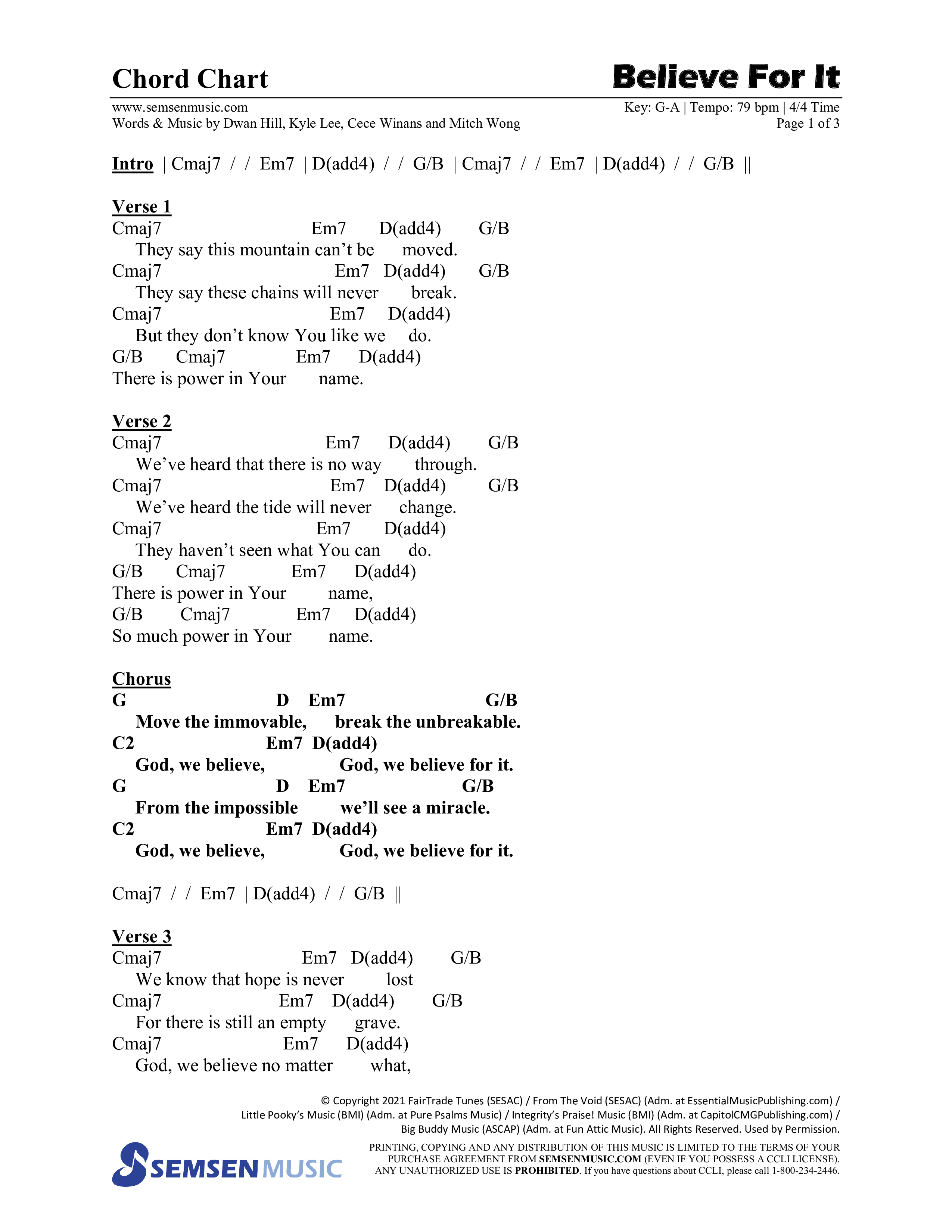Believe For It (Choral Anthem SATB) Chords & Lead Sheet (Semsen Music / Arr. Phil Nitz)