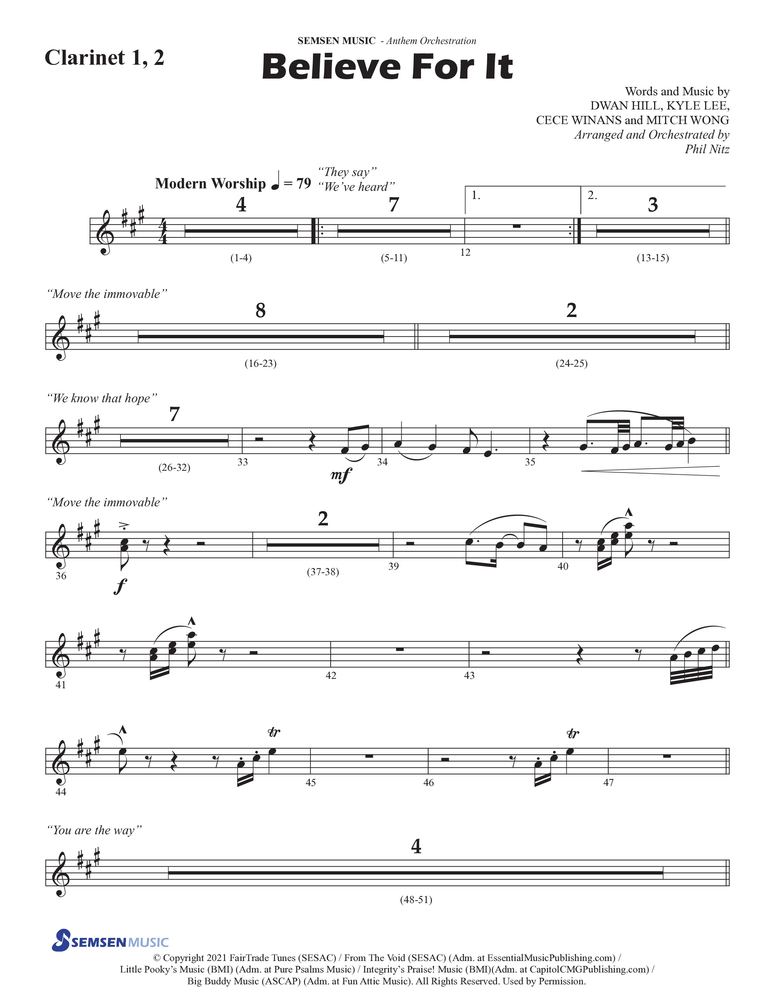Believe For It (Choral Anthem SATB) Clarinet 1/2 (Semsen Music / Arr. Phil Nitz)