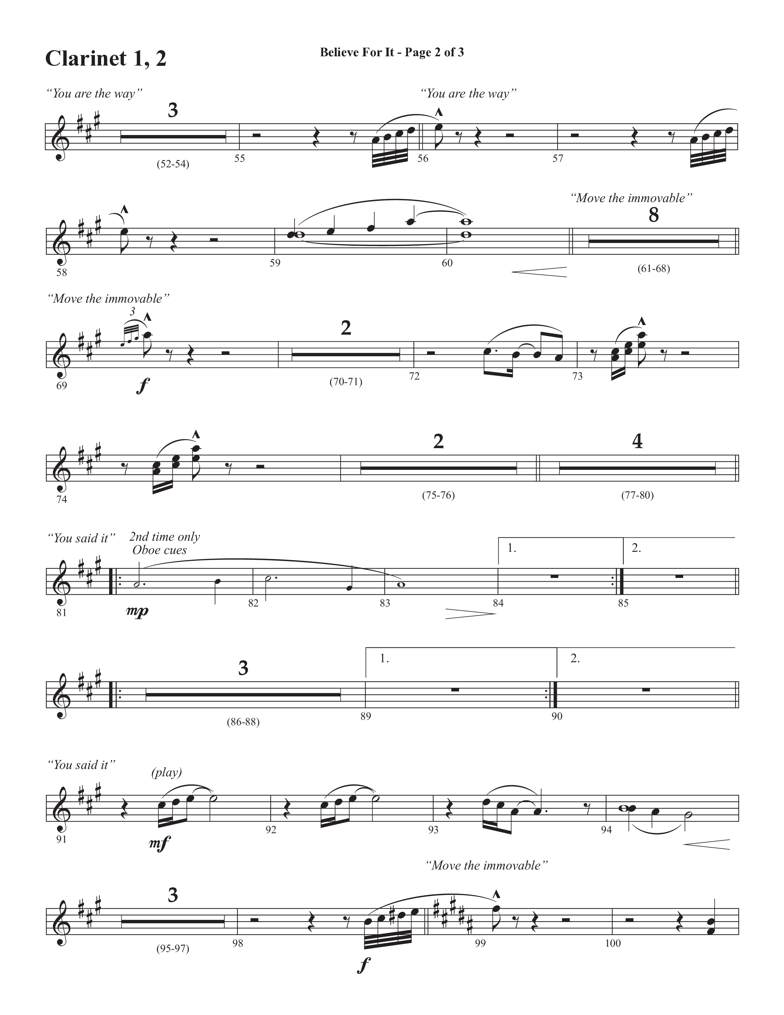 Believe For It (Choral Anthem SATB) Clarinet 1/2 (Semsen Music / Arr. Phil Nitz)