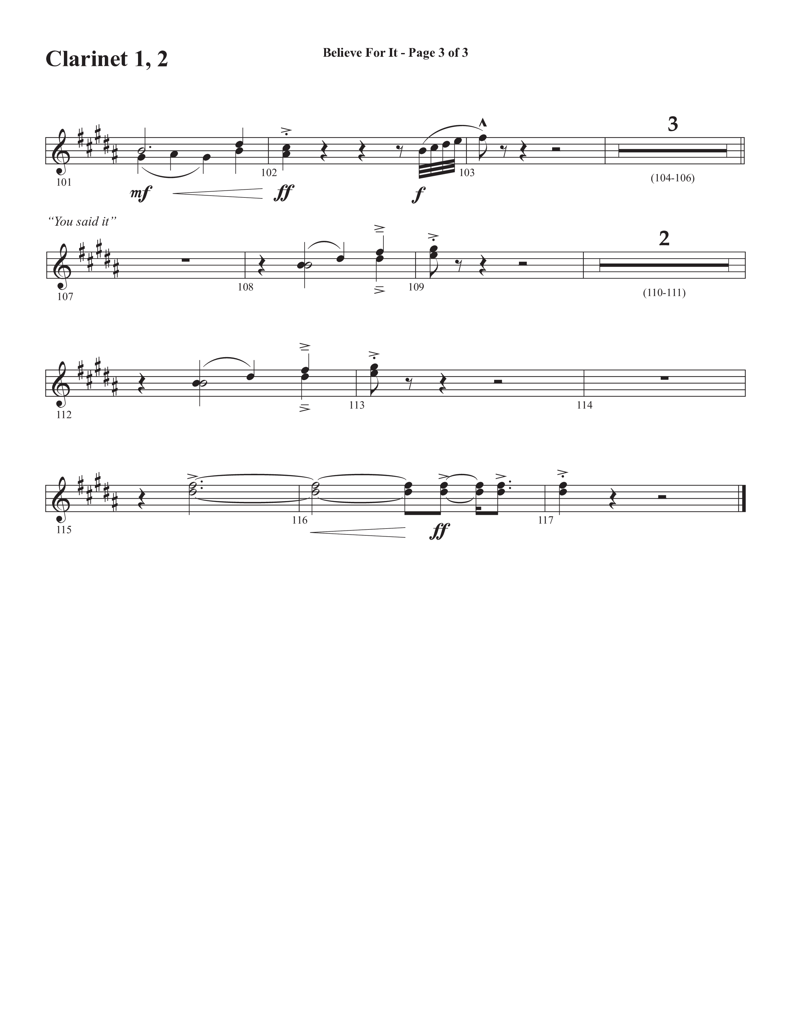 Believe For It (Choral Anthem SATB) Clarinet 1/2 (Semsen Music / Arr. Phil Nitz)