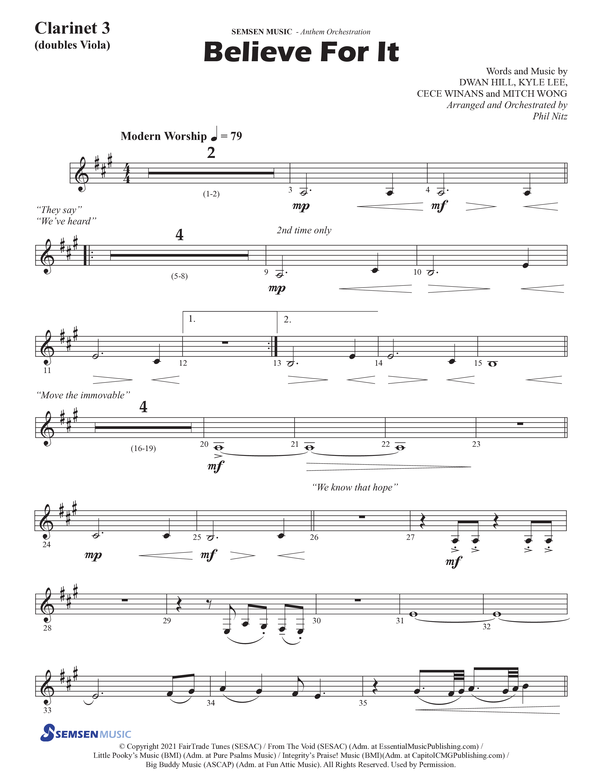 Believe For It (Choral Anthem SATB) Clarinet 3 (Semsen Music / Arr. Phil Nitz)