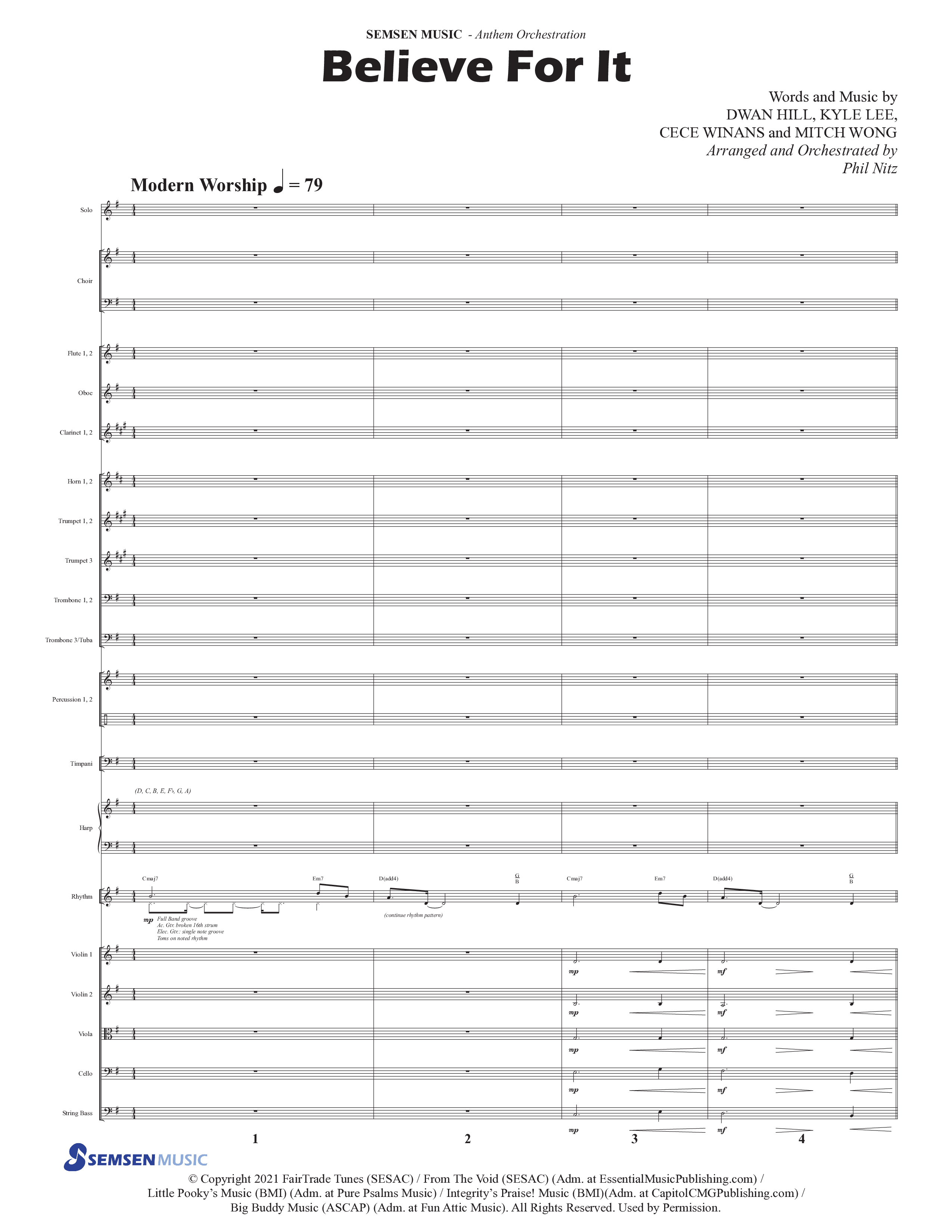 Believe For It (Choral Anthem SATB) Orchestration (Semsen Music / Arr. Phil Nitz)