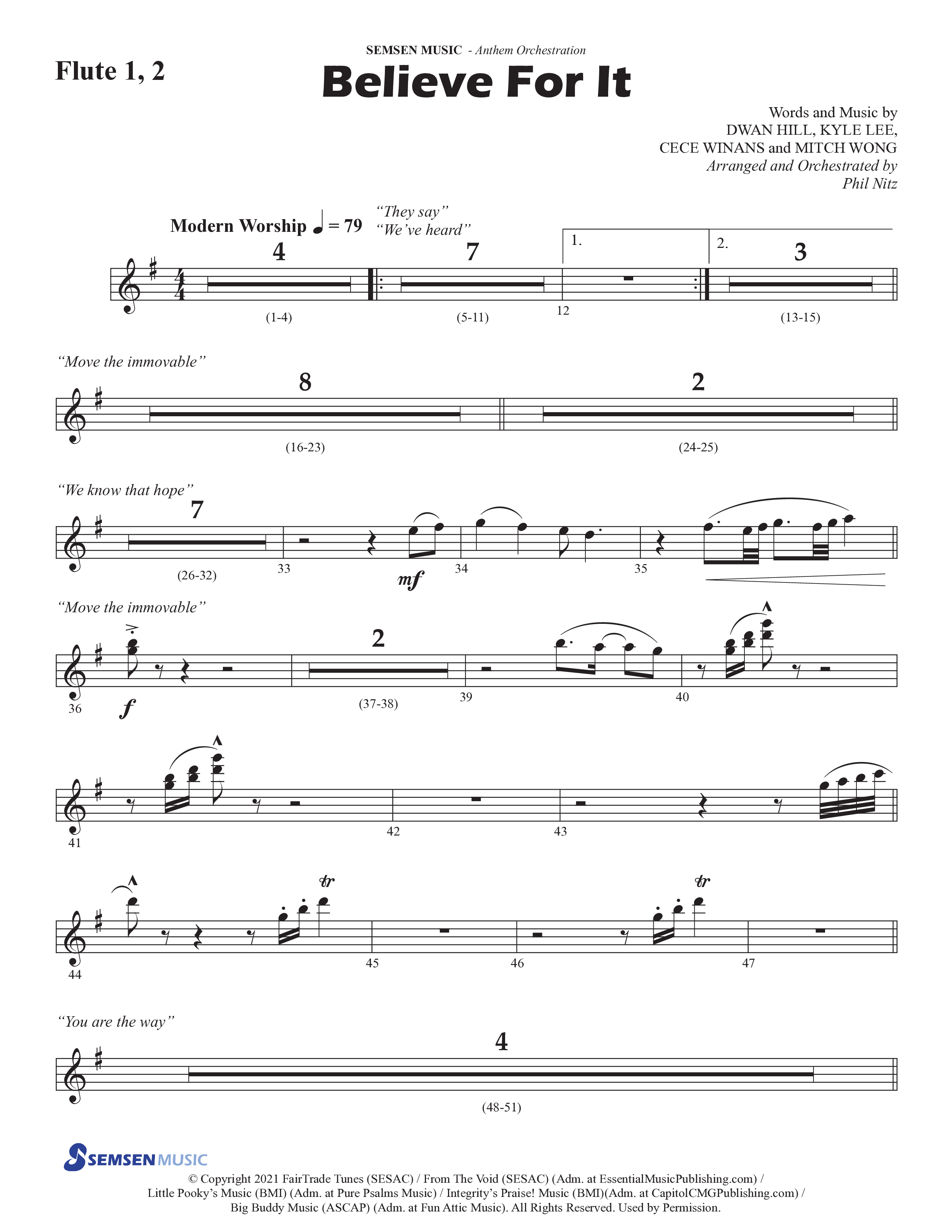 Believe For It (Choral Anthem SATB) Flute 1/2 (Semsen Music / Arr. Phil Nitz)