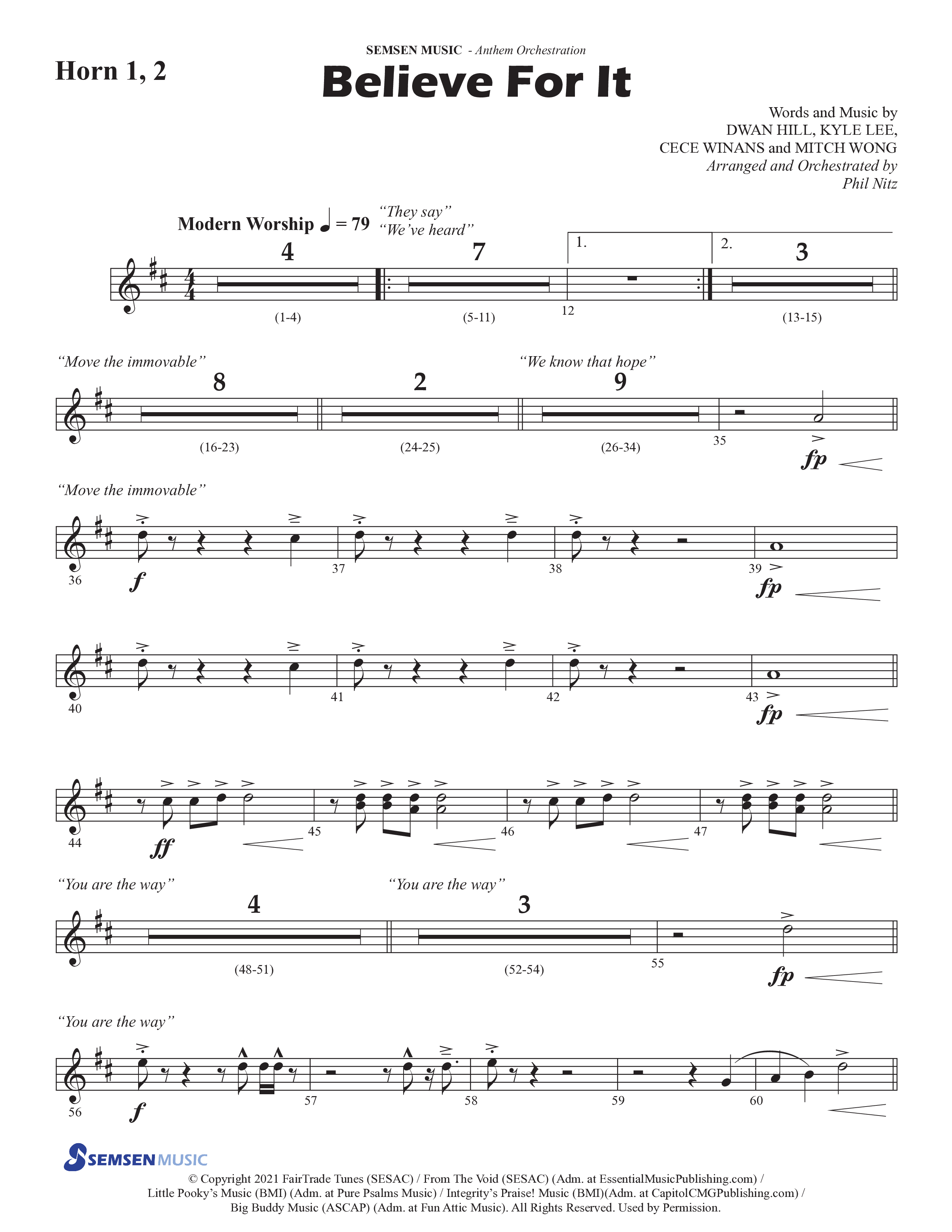 Believe For It (Choral Anthem SATB) French Horn 1/2 (Semsen Music / Arr. Phil Nitz)